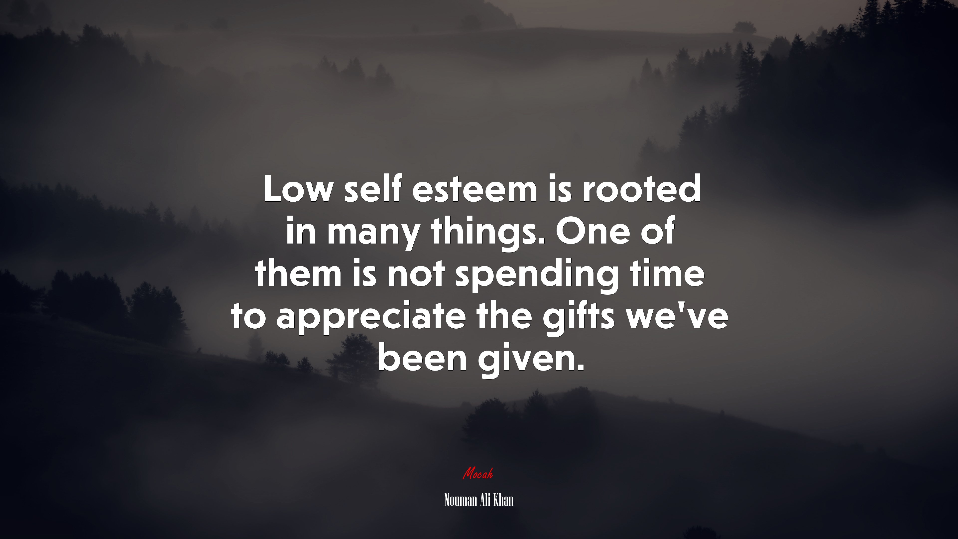 Low self esteem is rooted in many things. One of them is not spending time to appreciate the gifts we’ve been given. | Nouman Ali Khan quote HD Wallpaper