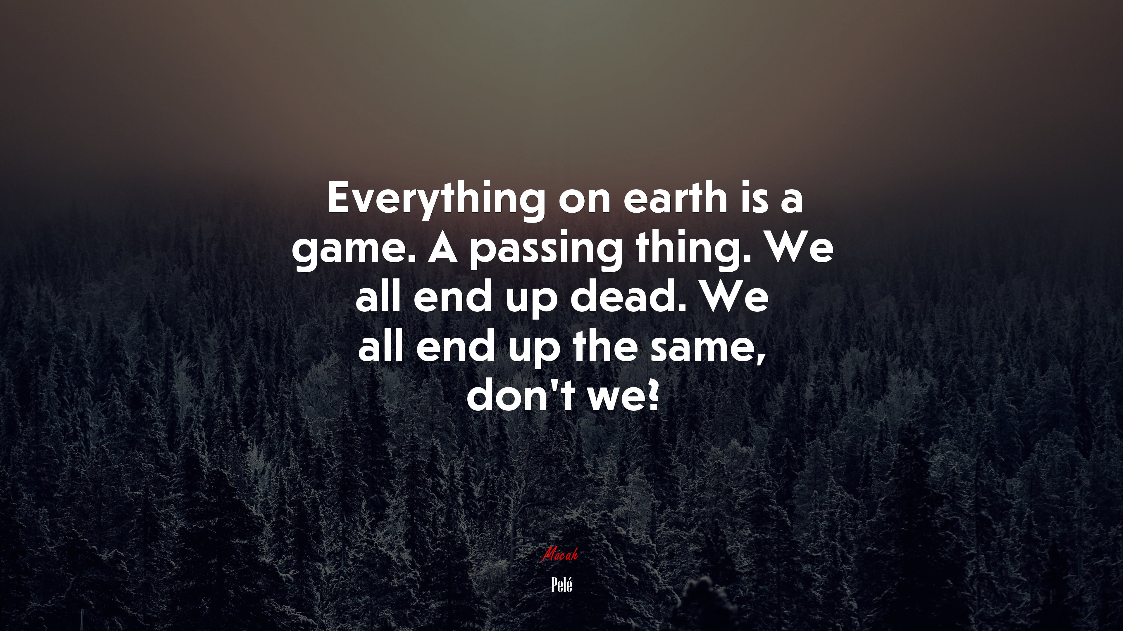 Everything on earth is a game. A passing thing. We all end up dead. We all end up the same, don’t we? | Pelé quote HD Wallpaper