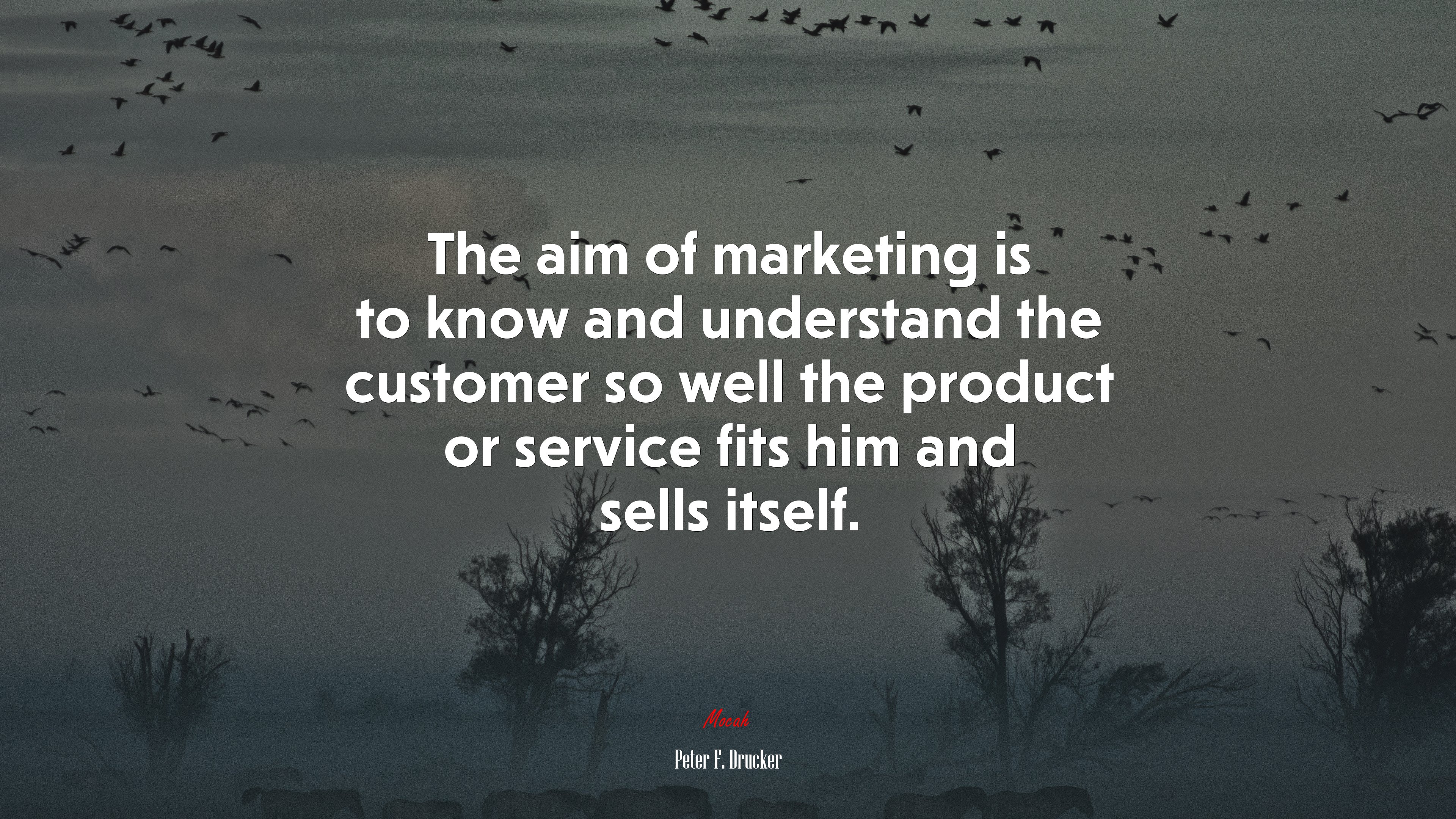The aim of marketing is to know and understand the customer so well the product or service fits him and sells itself. | Peter F. Drucker quote HD Wallpaper