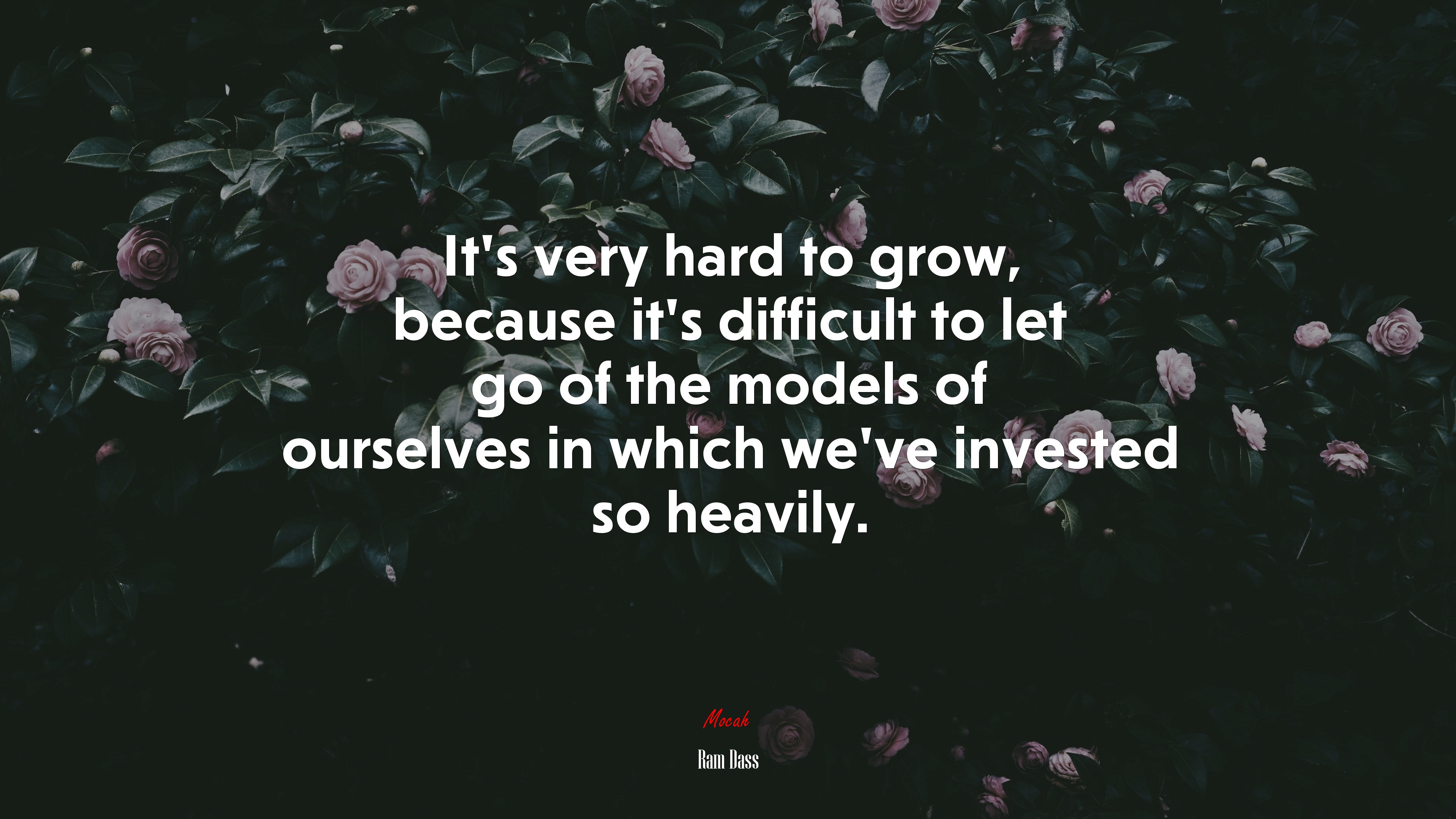 It’s very hard to grow, because it’s difficult to let go of the models of ourselves in which we’ve invested so heavily. | Ram Dass quote HD Wallpaper