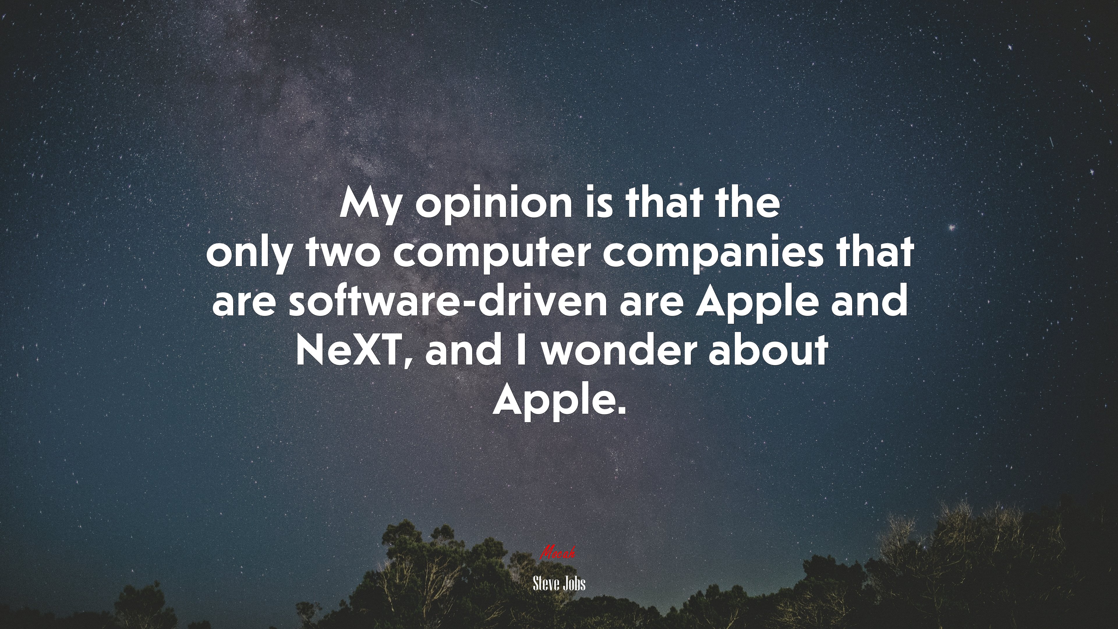 My opinion is that the only two computer companies that are software-driven are Apple and NeXT, and I wonder about Apple. | Steve Jobs quote HD Wallpaper