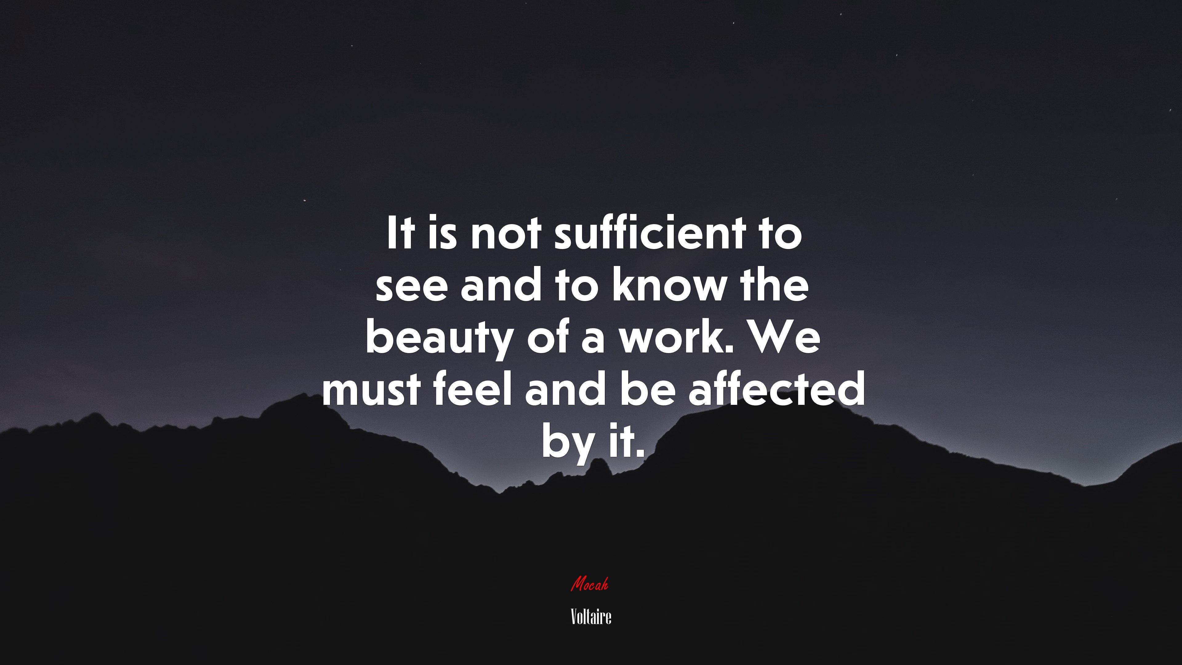 It is not sufficient to see and to know the beauty of a work. We must feel and be affected by it. | Voltaire quote HD Wallpaper