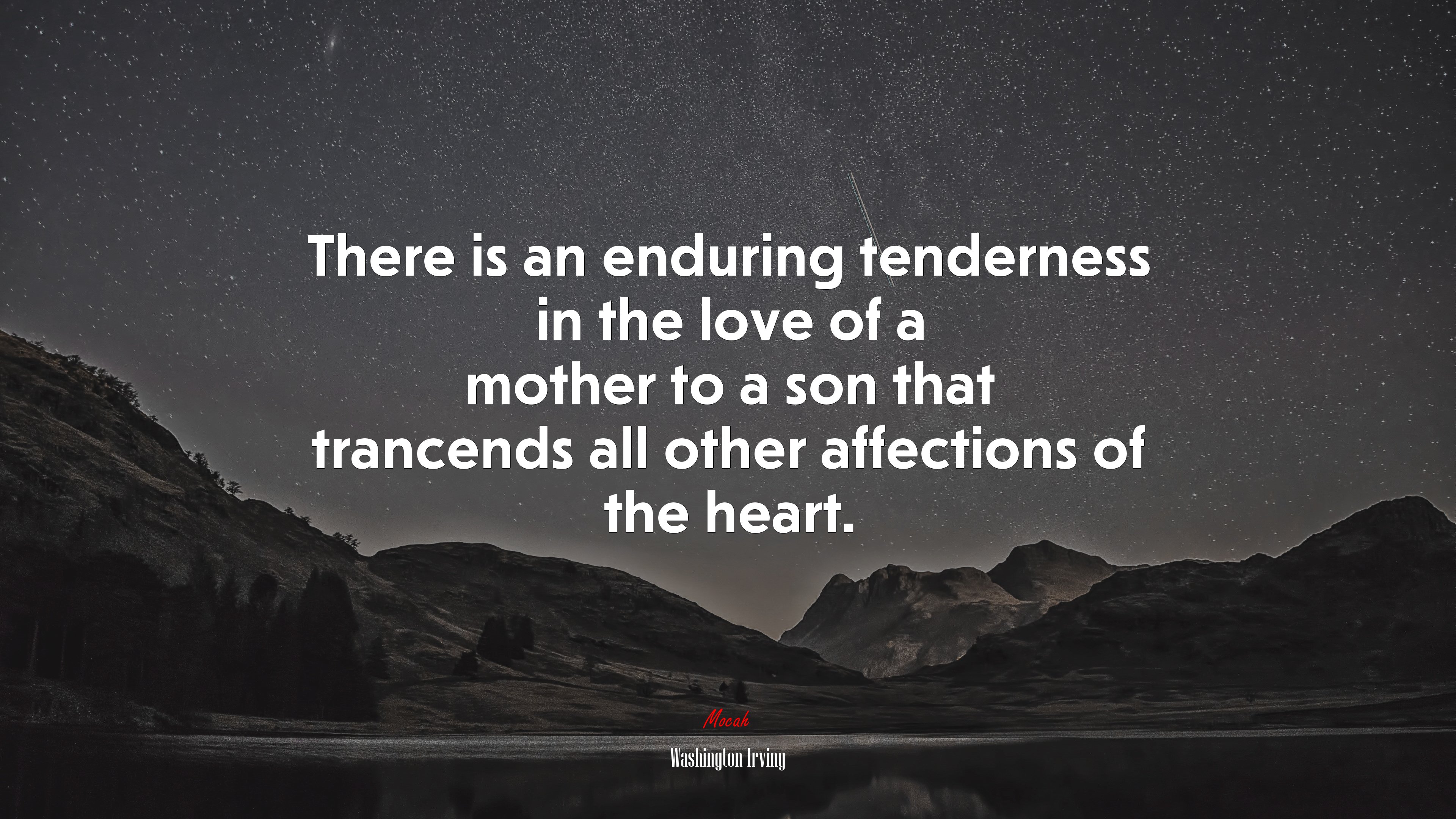 There is an enduring tenderness in the love of a mother to a son that trancends all other affections of the heart. | Washington Irving quote HD Wallpaper