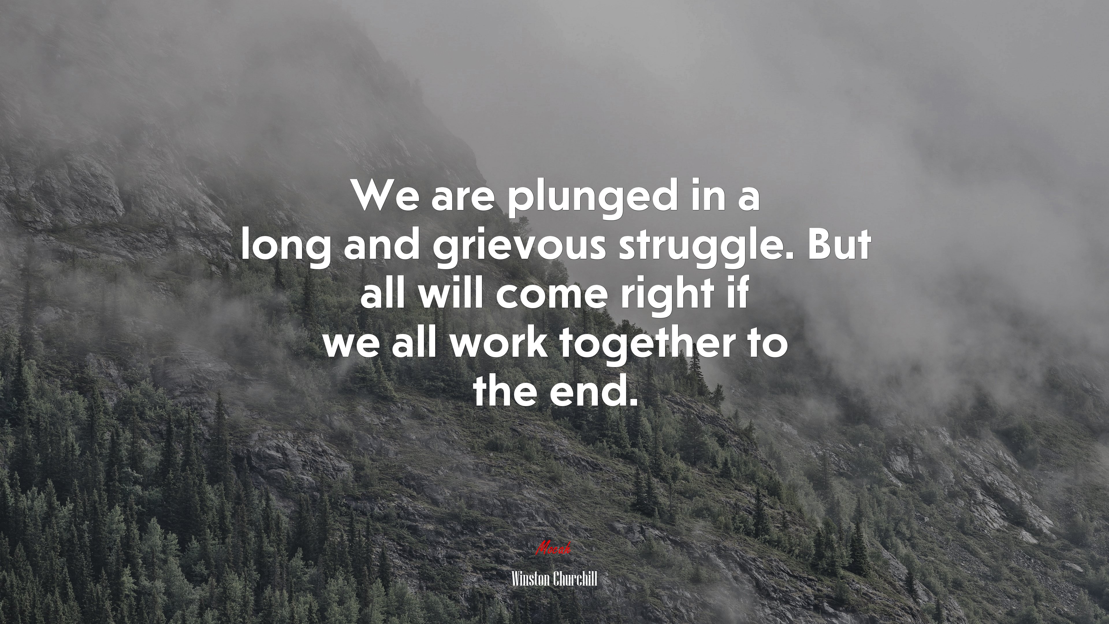 We are plunged in a long and grievous struggle. But all will come right if we all work together to the end. | Winston Churchill quote HD Wallpaper