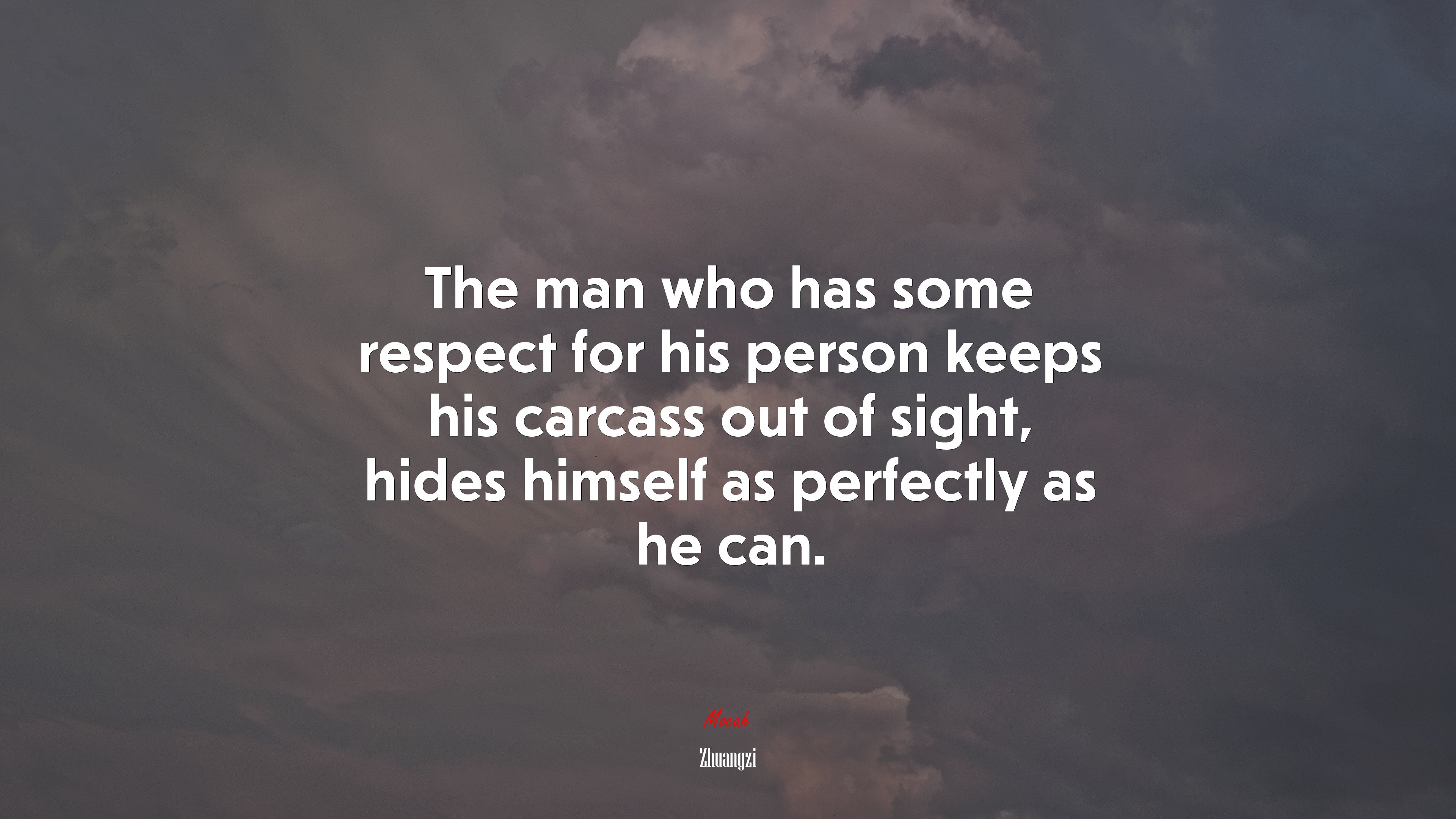 The man who has some respect for his person keeps his carcass out of sight, hides himself as perfectly as he can. | Zhuangzi quote HD Wallpaper