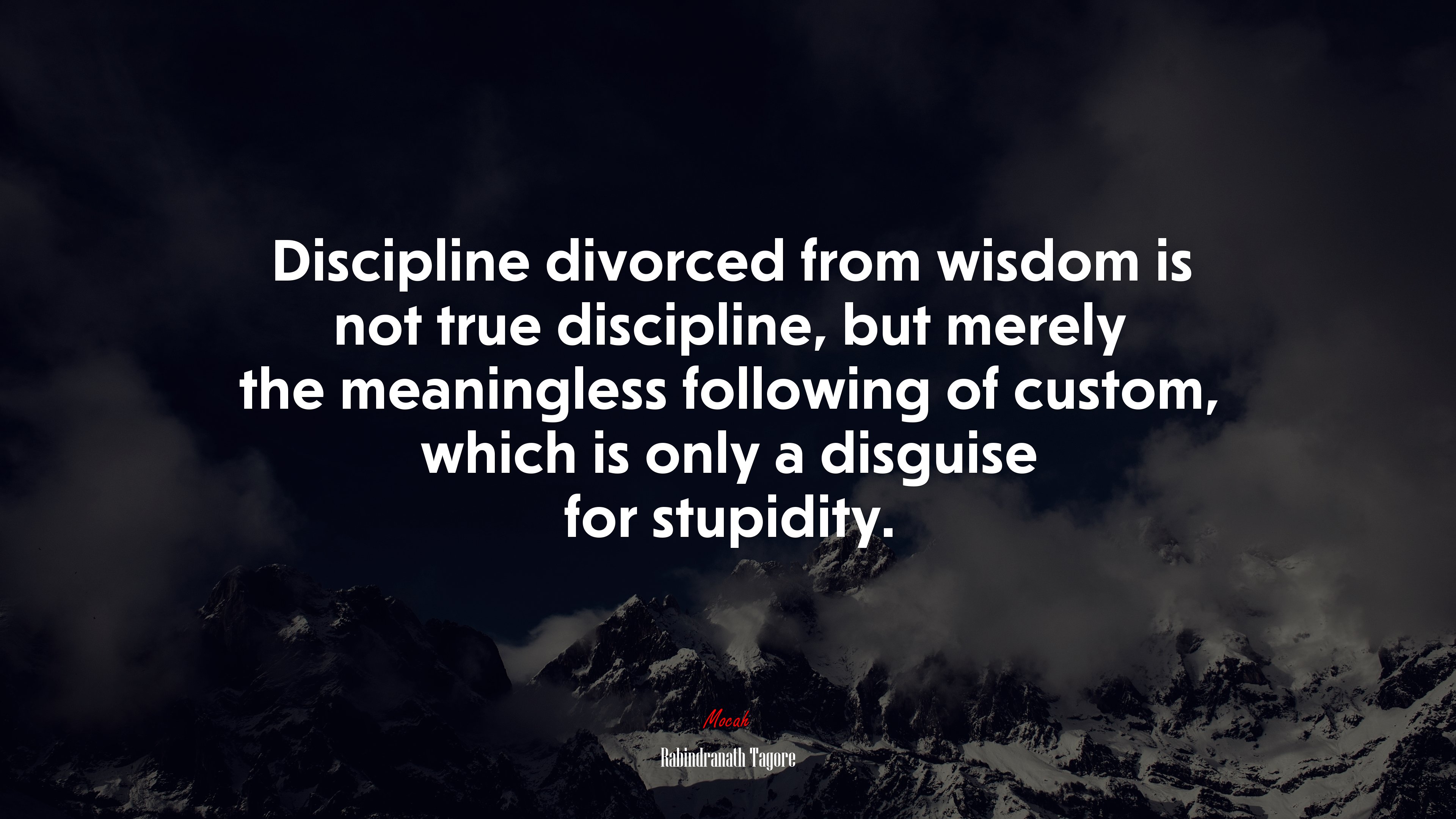 Discipline divorced from wisdom is not true discipline, but merely the meaningless following of custom, which is only a disguise for stupidity. | Rabindranath Tagore quote HD Wallpaper