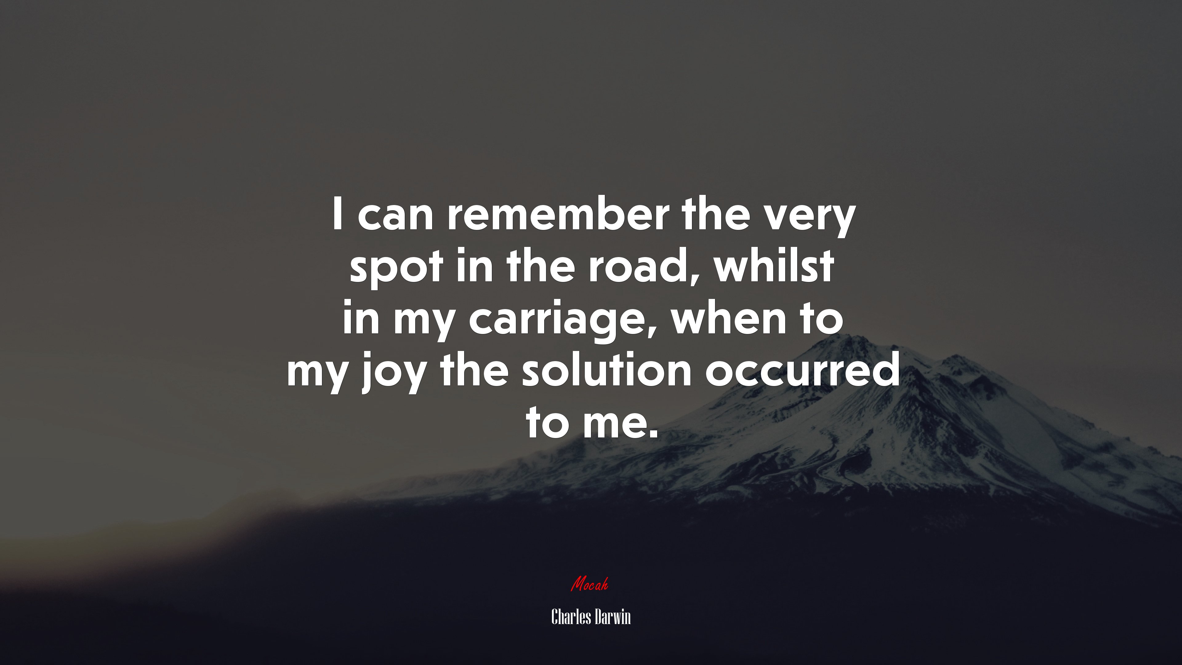 I can remember the very spot in the road, whilst in my carriage, when to my joy the solution occurred to me. | Charles Darwin quote HD Wallpaper