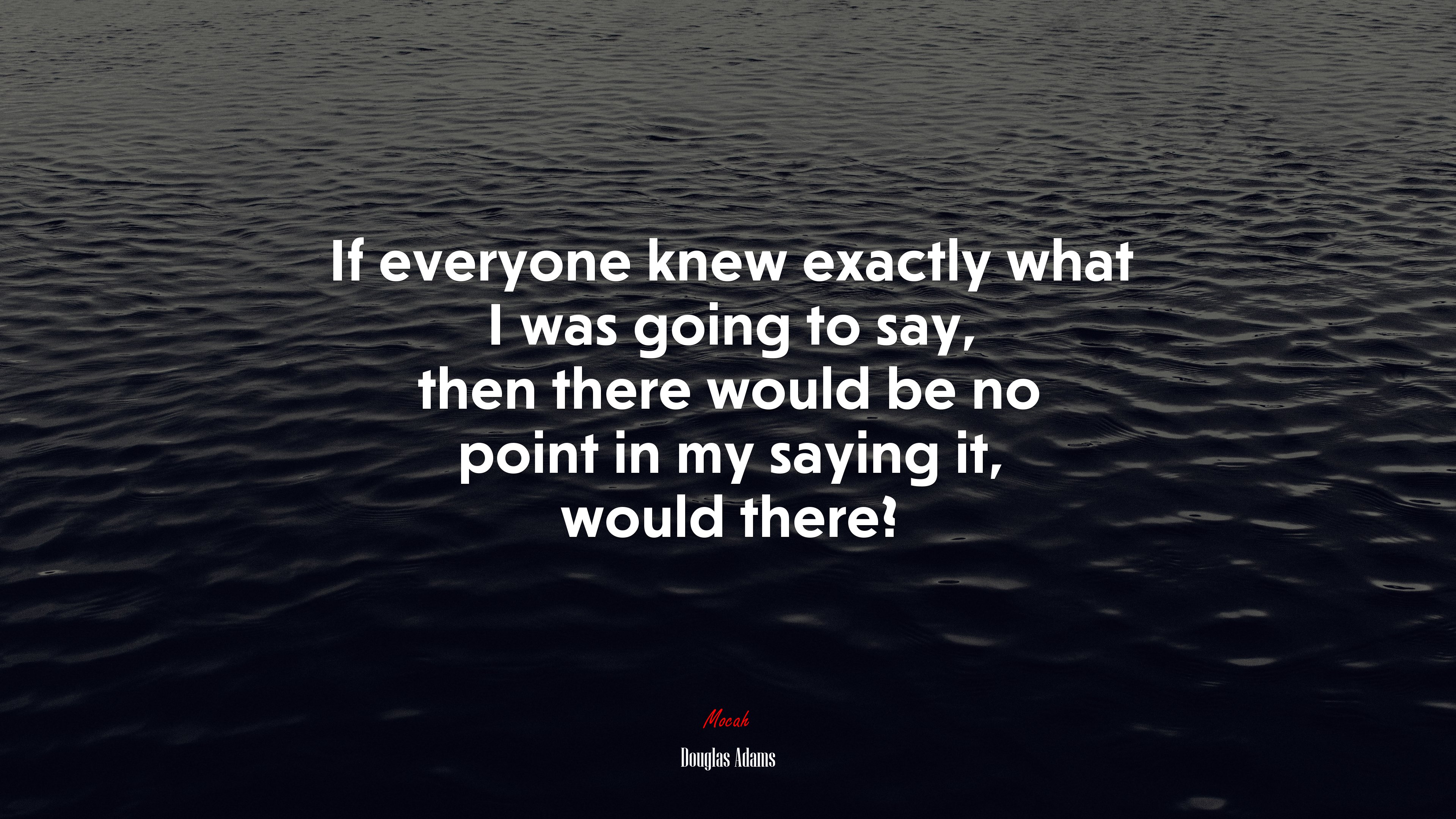 If everyone knew exactly what I was going to say, then there would be no point in my saying it, would there? | Douglas Adams quote HD Wallpaper