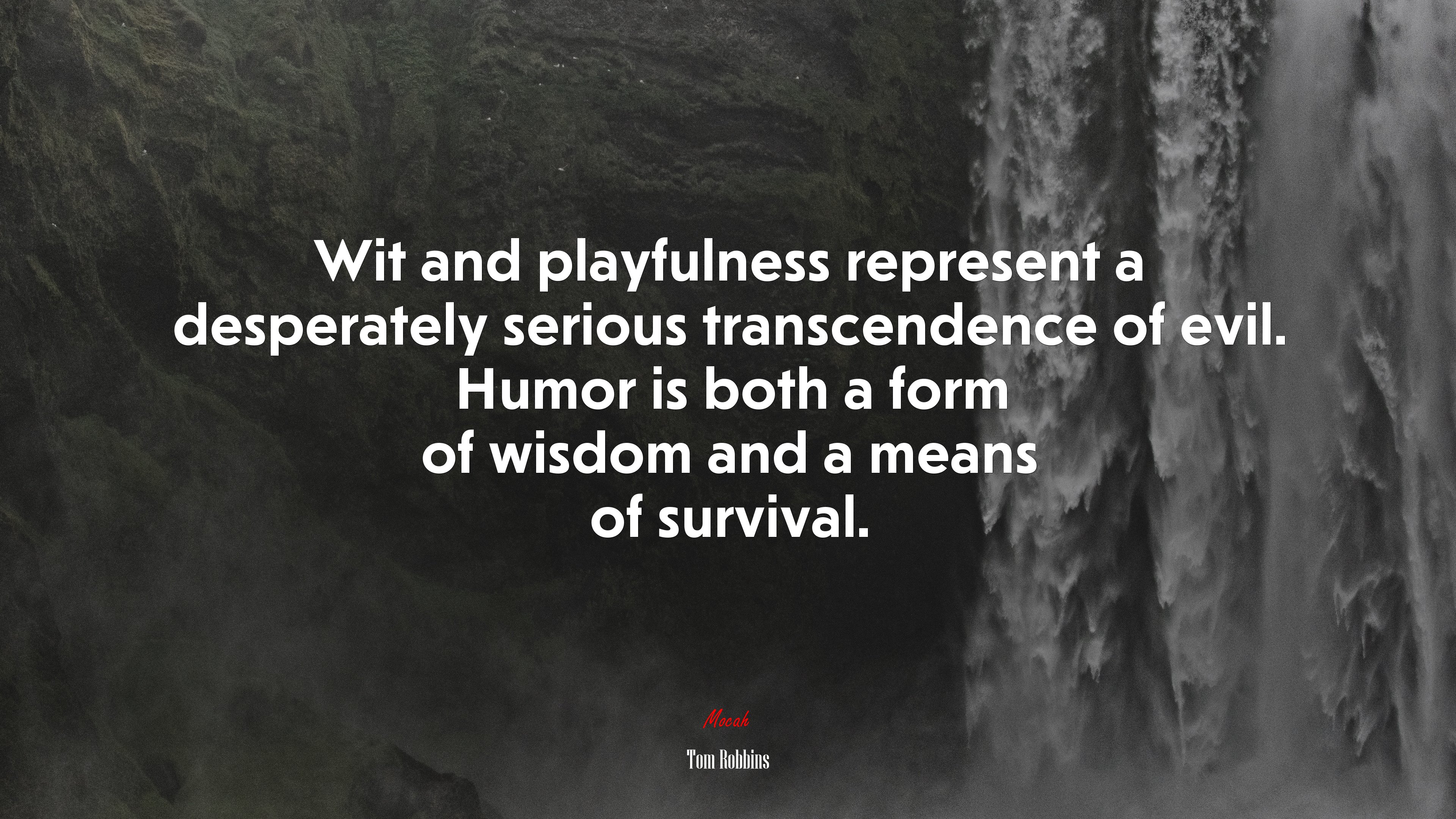 Wit and playfulness represent a desperately serious transcendence of evil. Humor is both a form of wisdom and a means of survival. | Tom Robbins quote HD Wallpaper