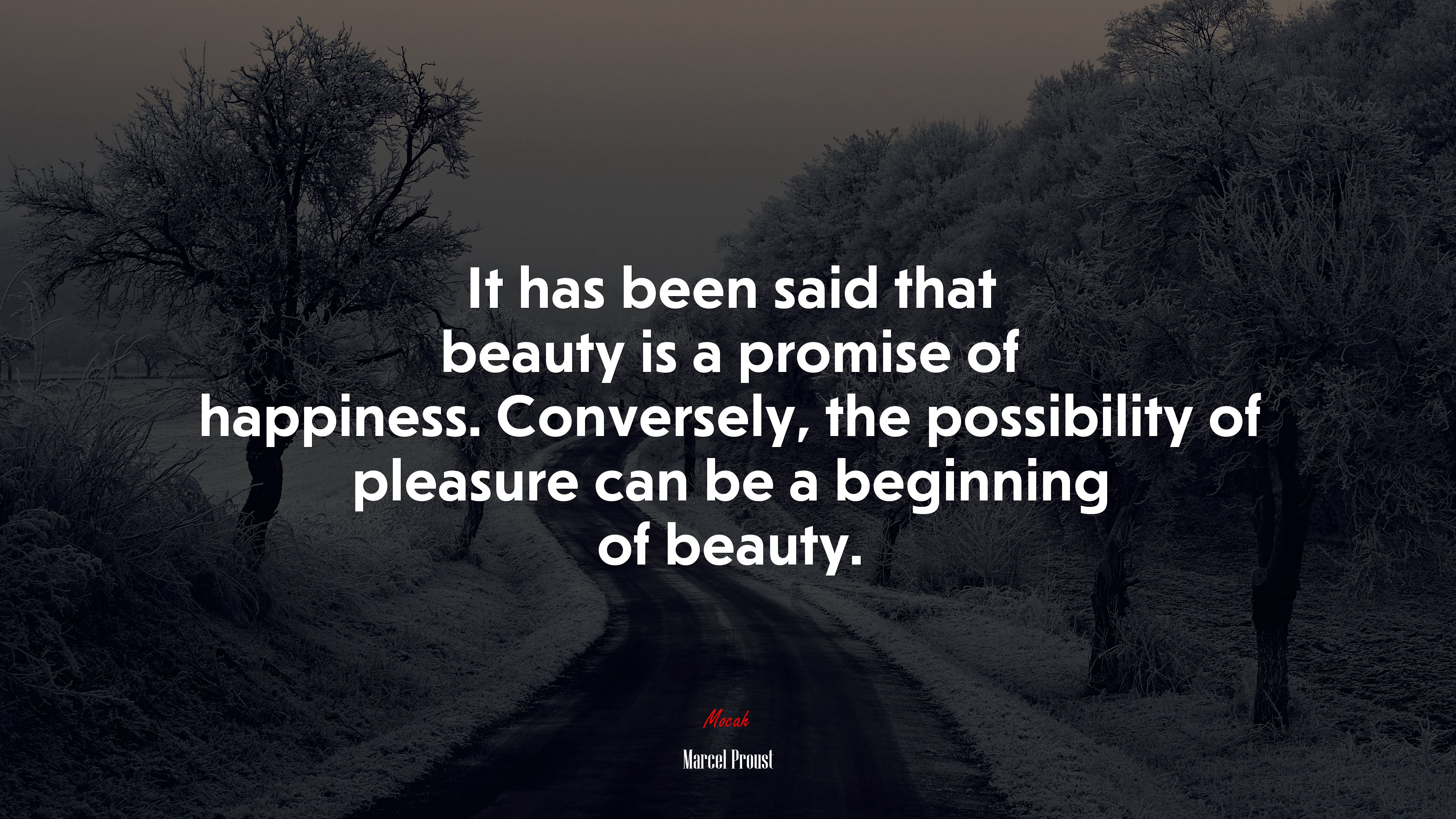 It has been said that beauty is a promise of happiness. Conversely, the possibility of pleasure can be a beginning of beauty. | Marcel Proust quote HD Wallpaper