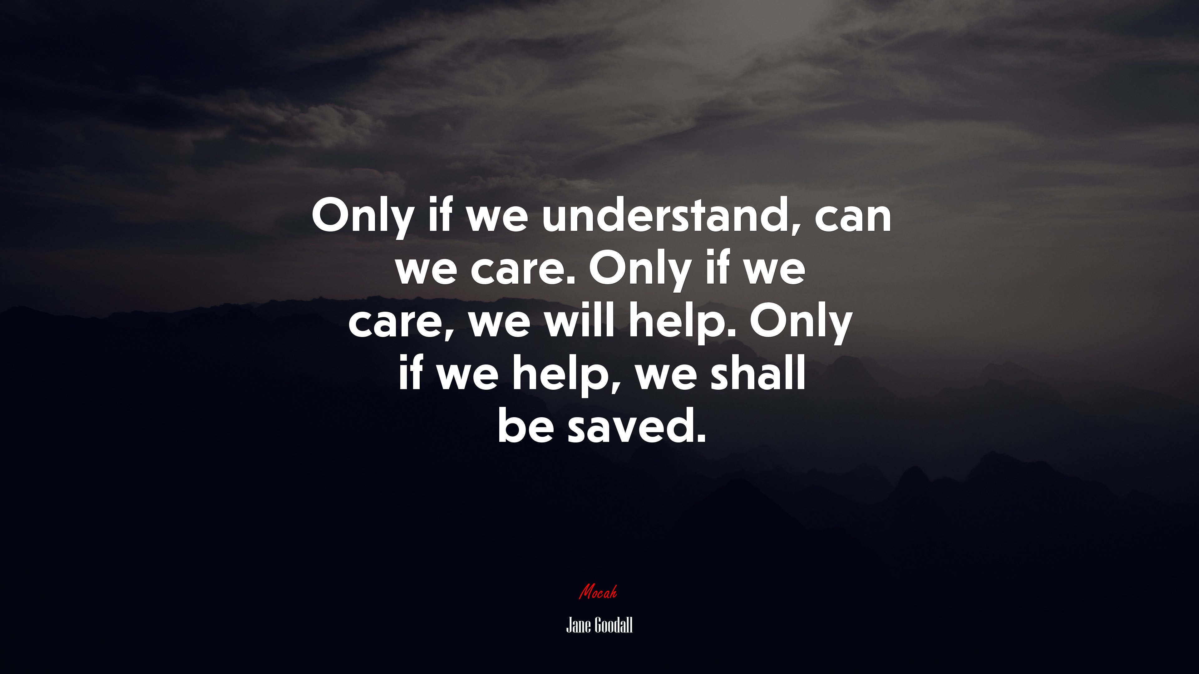 Only if we understand, can we care. Only if we care, we will help. Only if we help, we shall be saved. | Jane Goodall quote HD Wallpaper