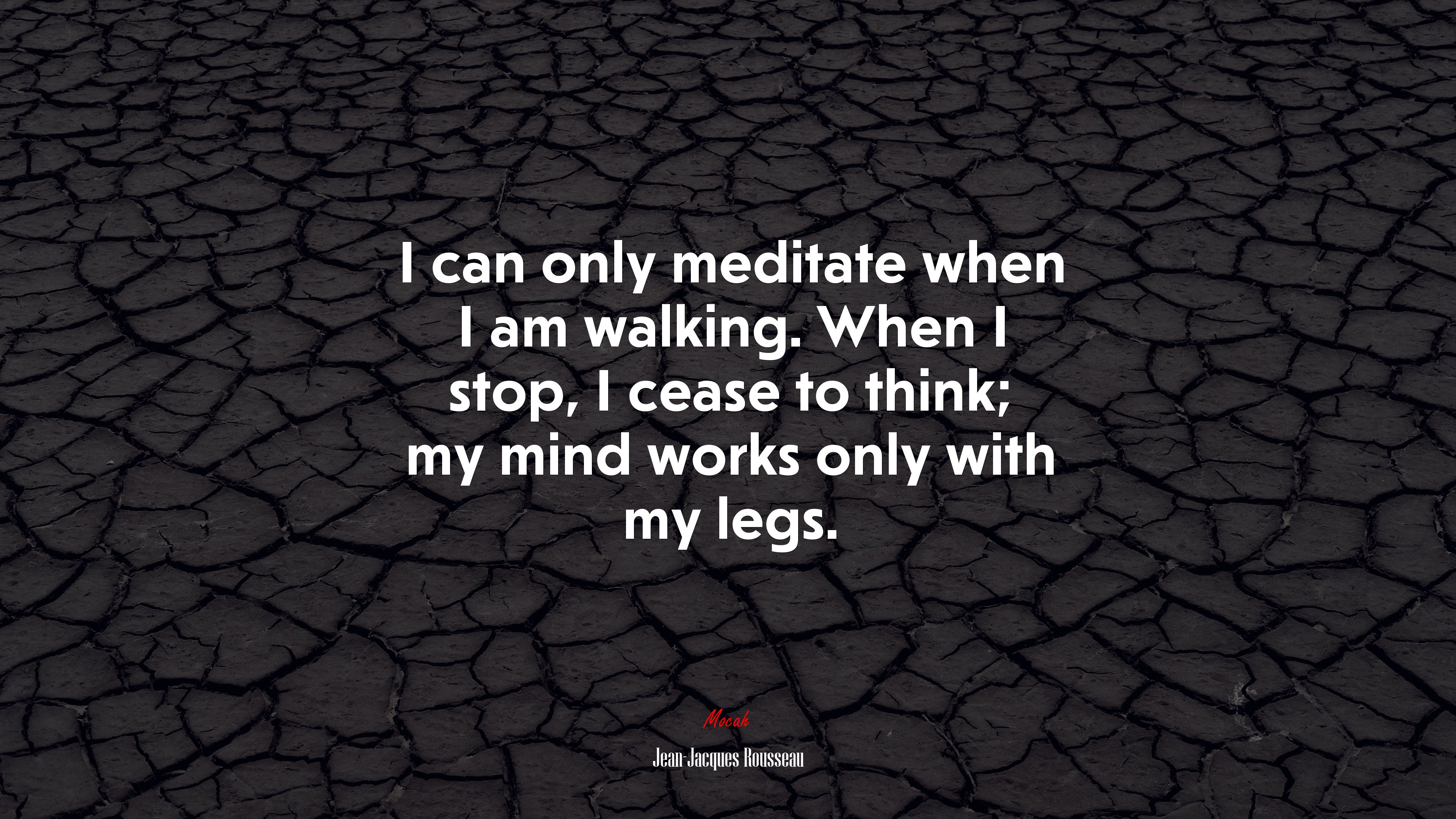 I can only meditate when I am walking. When I stop, I cease to think; my mind works only with my legs. | Jean-Jacques Rousseau quote HD Wallpaper