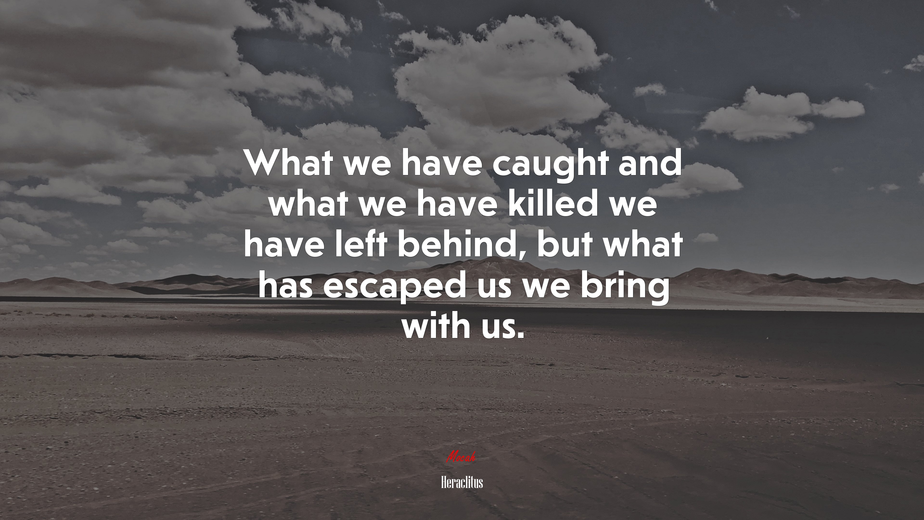 What we have caught and what we have killed we have left behind, but what has escaped us we bring with us. | Heraclitus quote HD Wallpaper