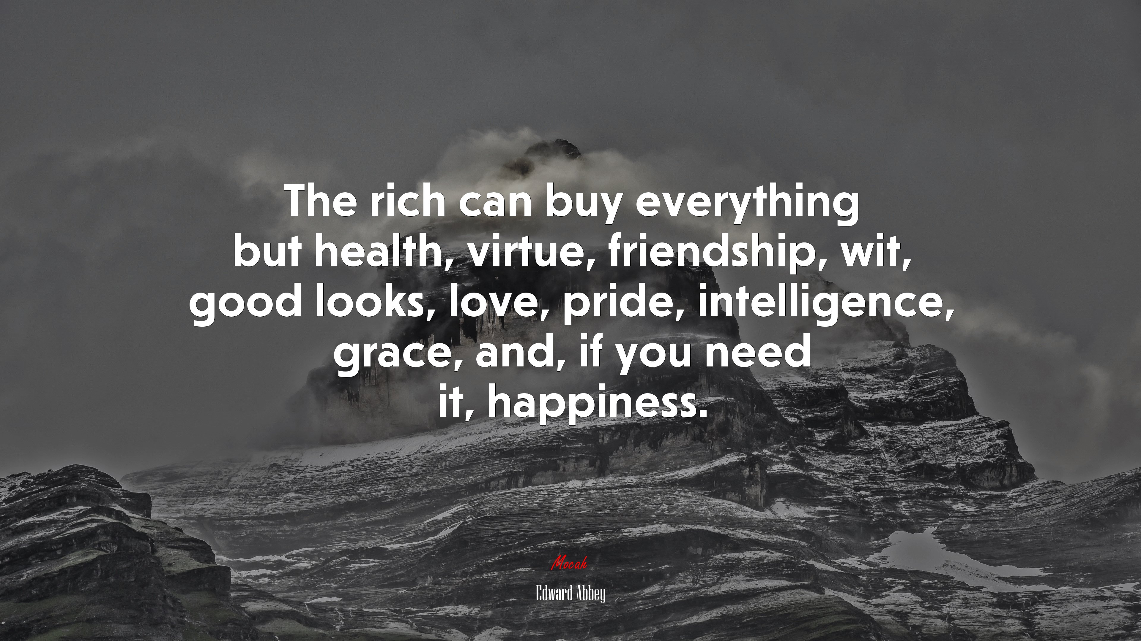 The rich can buy everything but health, virtue, friendship, wit, good looks, love, pride, intelligence, grace, and, if you need it, happiness. | Edward Abbey quote HD Wallpaper