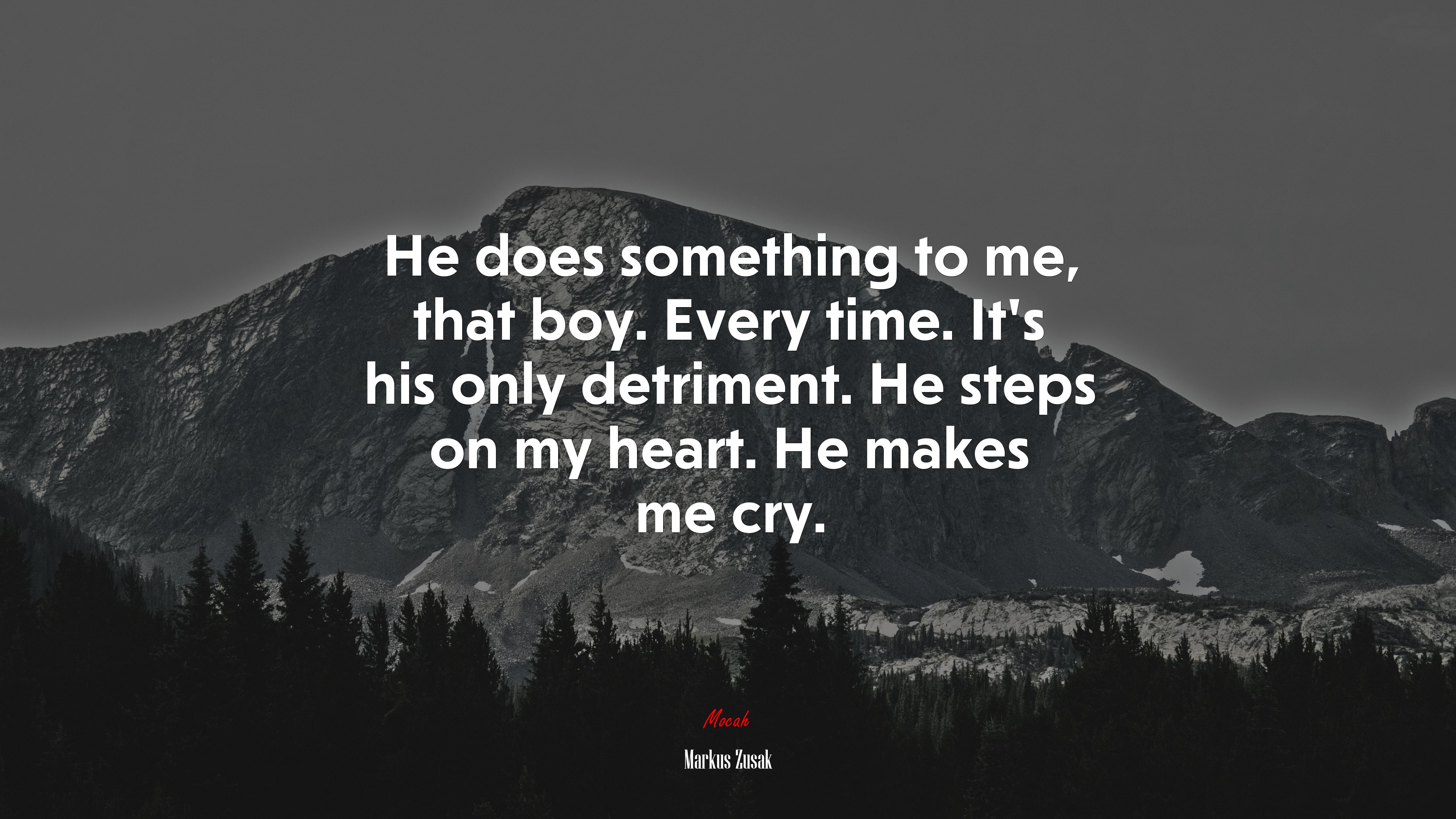 He does something to me, that boy. Every time. It’s his only detriment. He steps on my heart. He makes me cry. | Markus Zusak quote HD Wallpaper