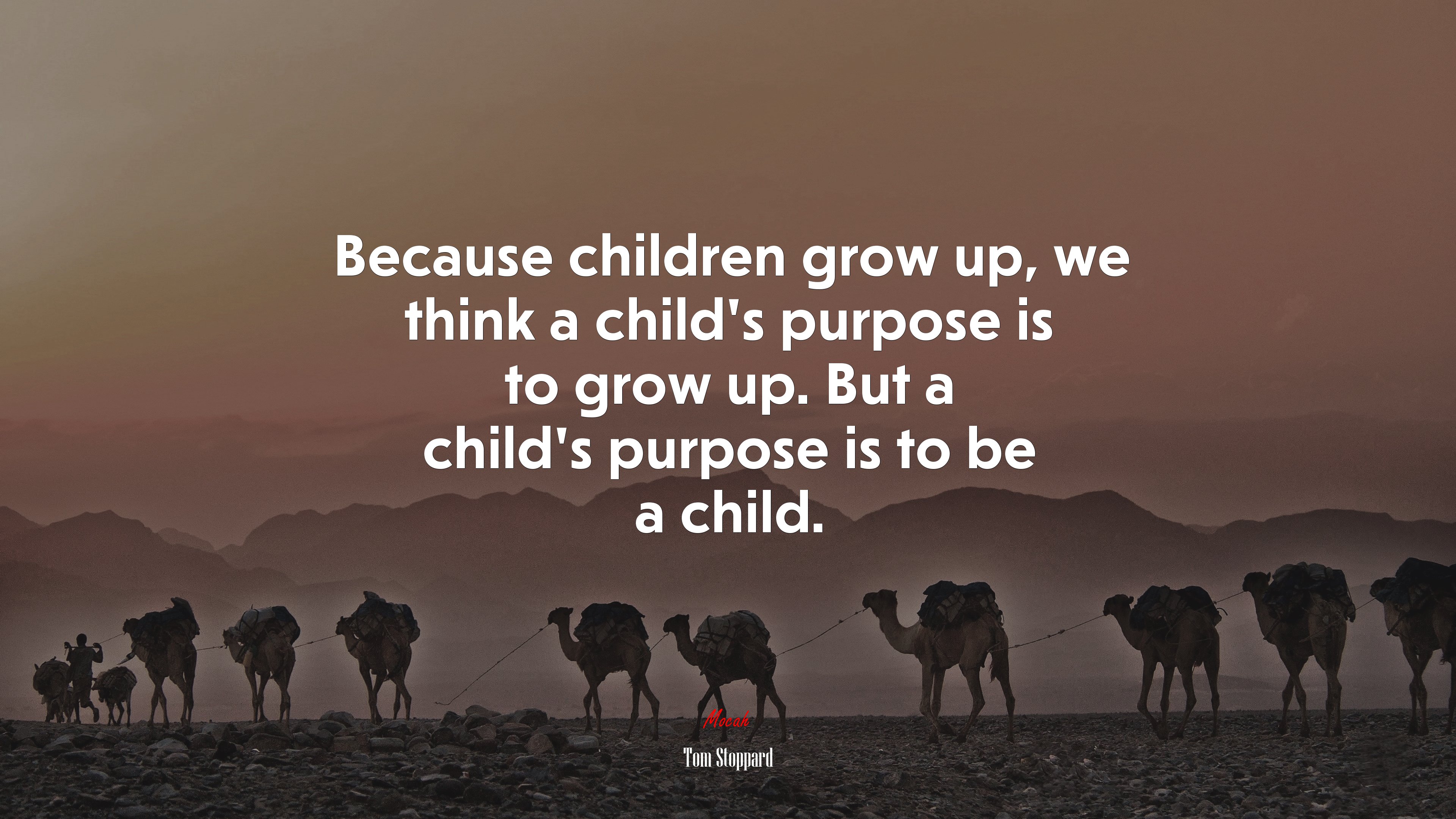 Because children grow up, we think a child’s purpose is to grow up. But a child’s purpose is to be a child. | Tom Stoppard quote HD Wallpaper