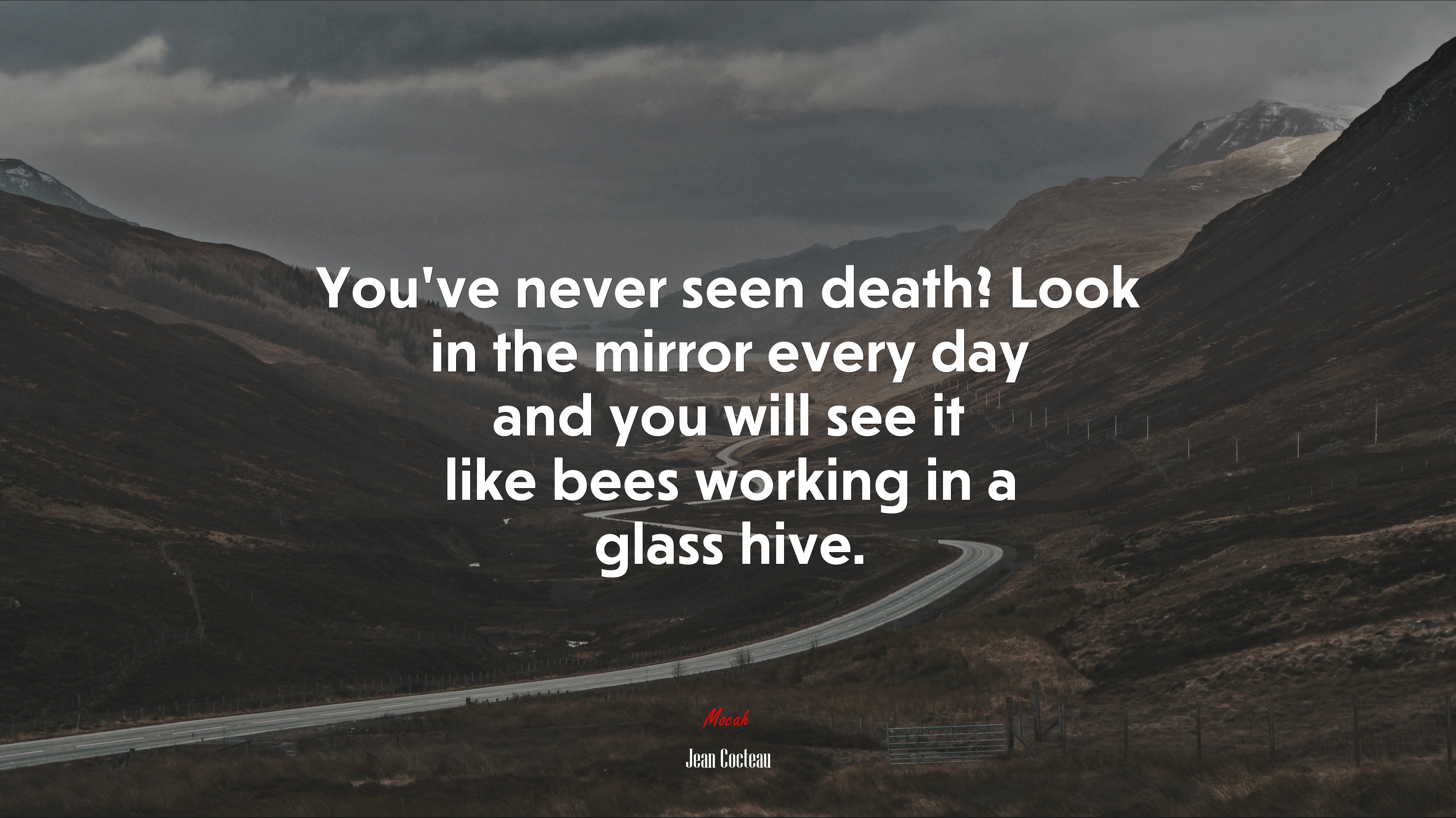 You’ve never seen death? Look in the mirror every day and you will see it like bees working in a glass hive. | Jean Cocteau quote HD Wallpaper