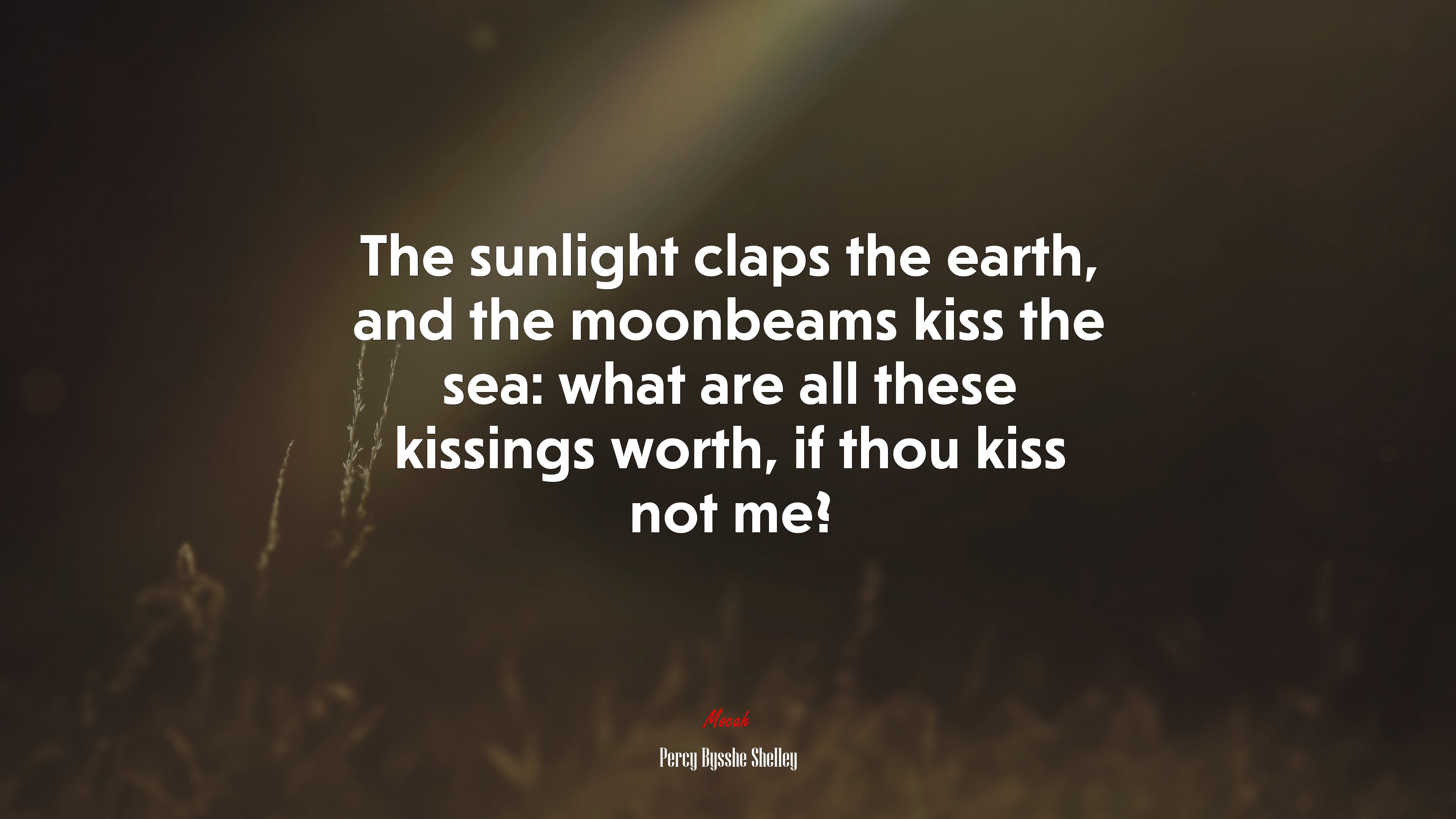 The sunlight claps the earth, and the moonbeams kiss the sea: what are all these kissings worth, if thou kiss not me? | Percy Bysshe Shelley quote HD Wallpaper