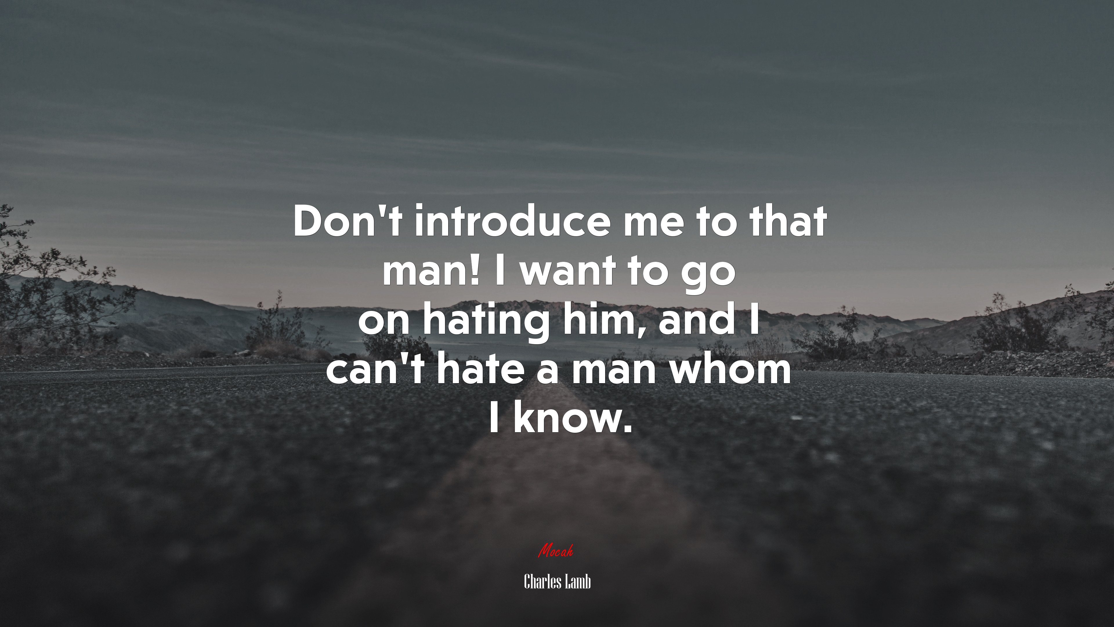 Don’t introduce me to that man! I want to go on hating him, and I can’t hate a man whom I know. | Charles Lamb quote HD Wallpaper