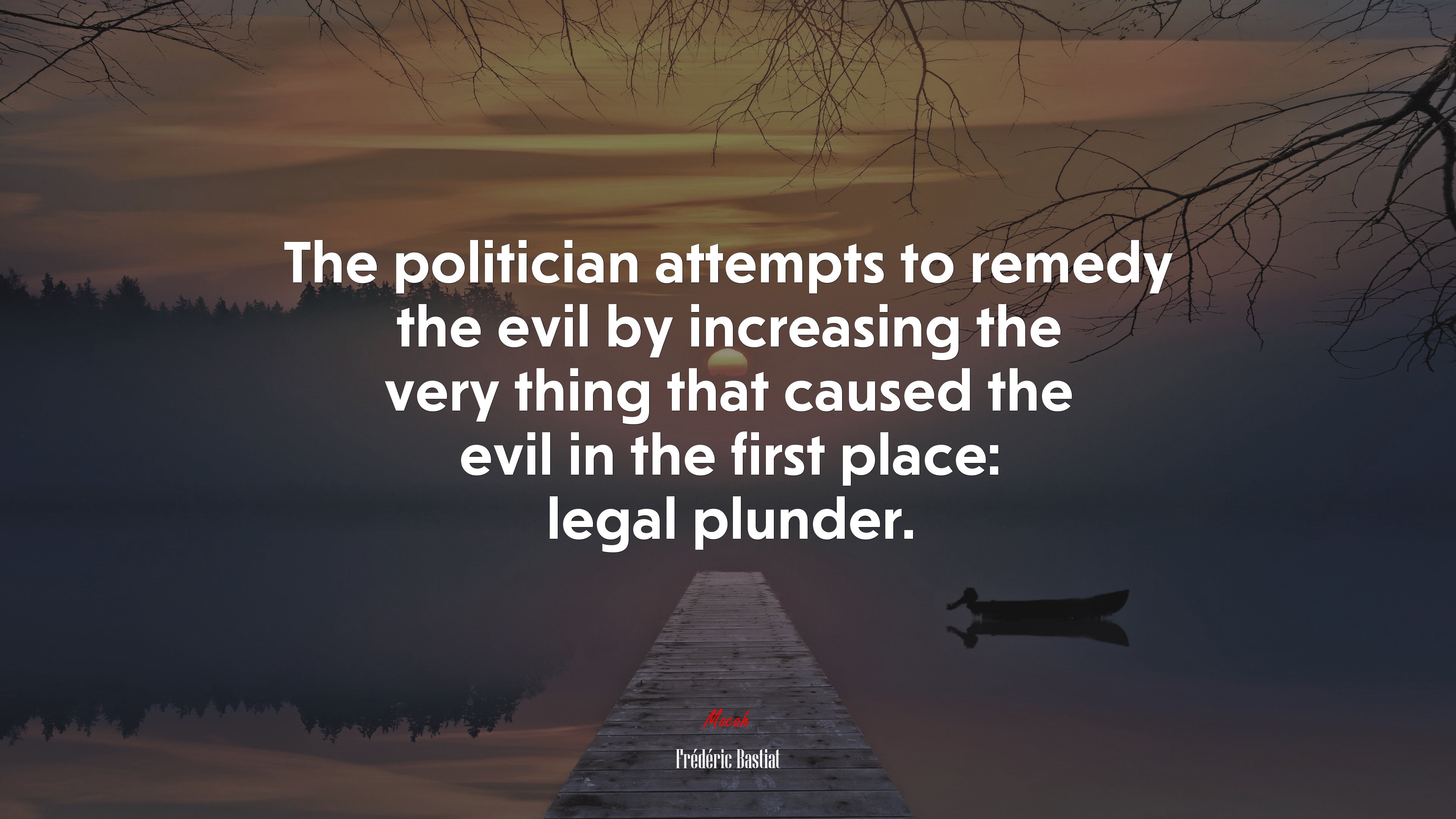 The politician attempts to remedy the evil by increasing the very thing that caused the evil in the first place: legal plunder. | Frédéric Bastiat quote HD Wallpaper