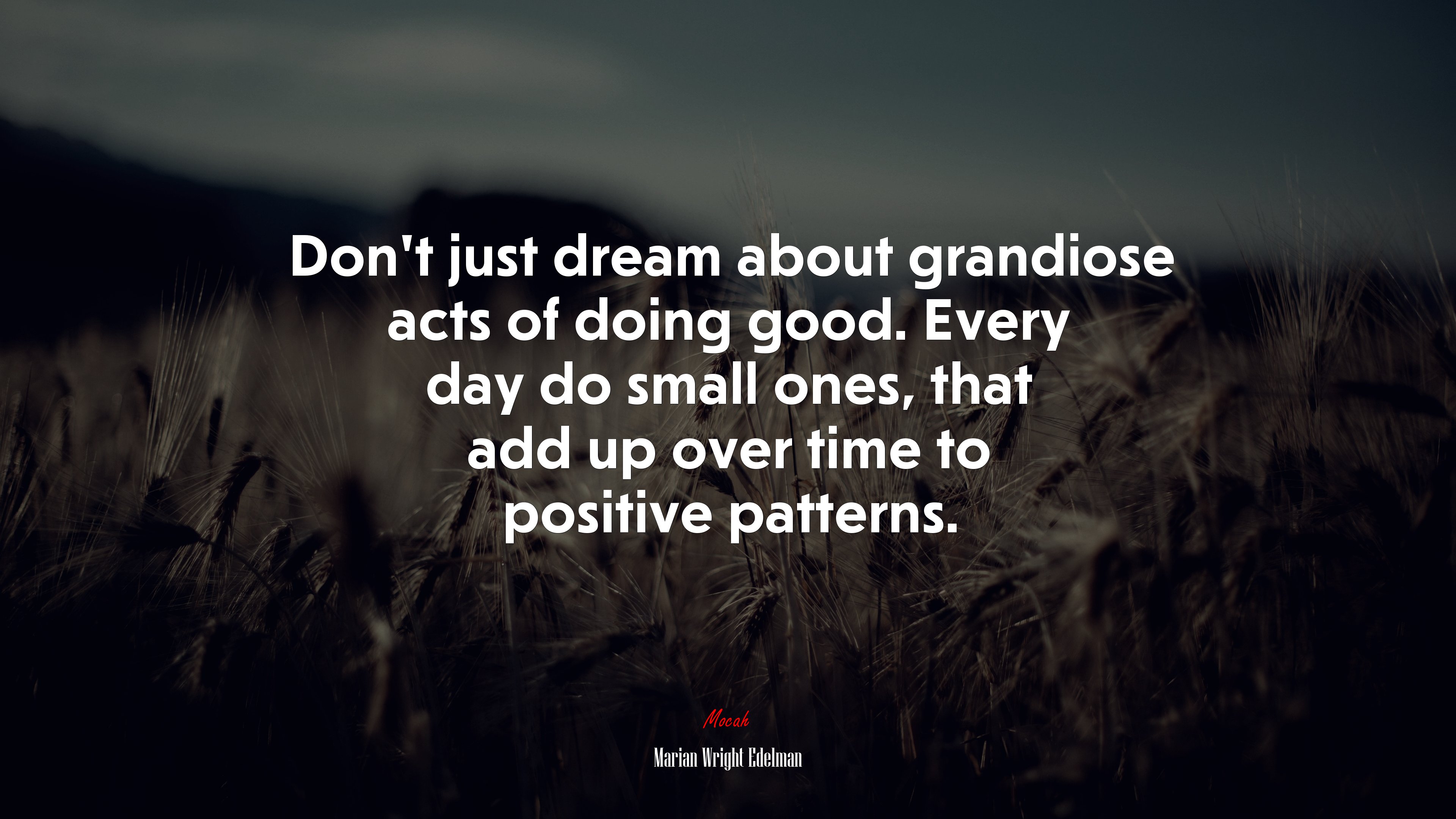 Don’t just dream about grandiose acts of doing good. Every day do small ones, that add up over time to positive patterns. | Marian Wright Edelman quote HD Wallpaper