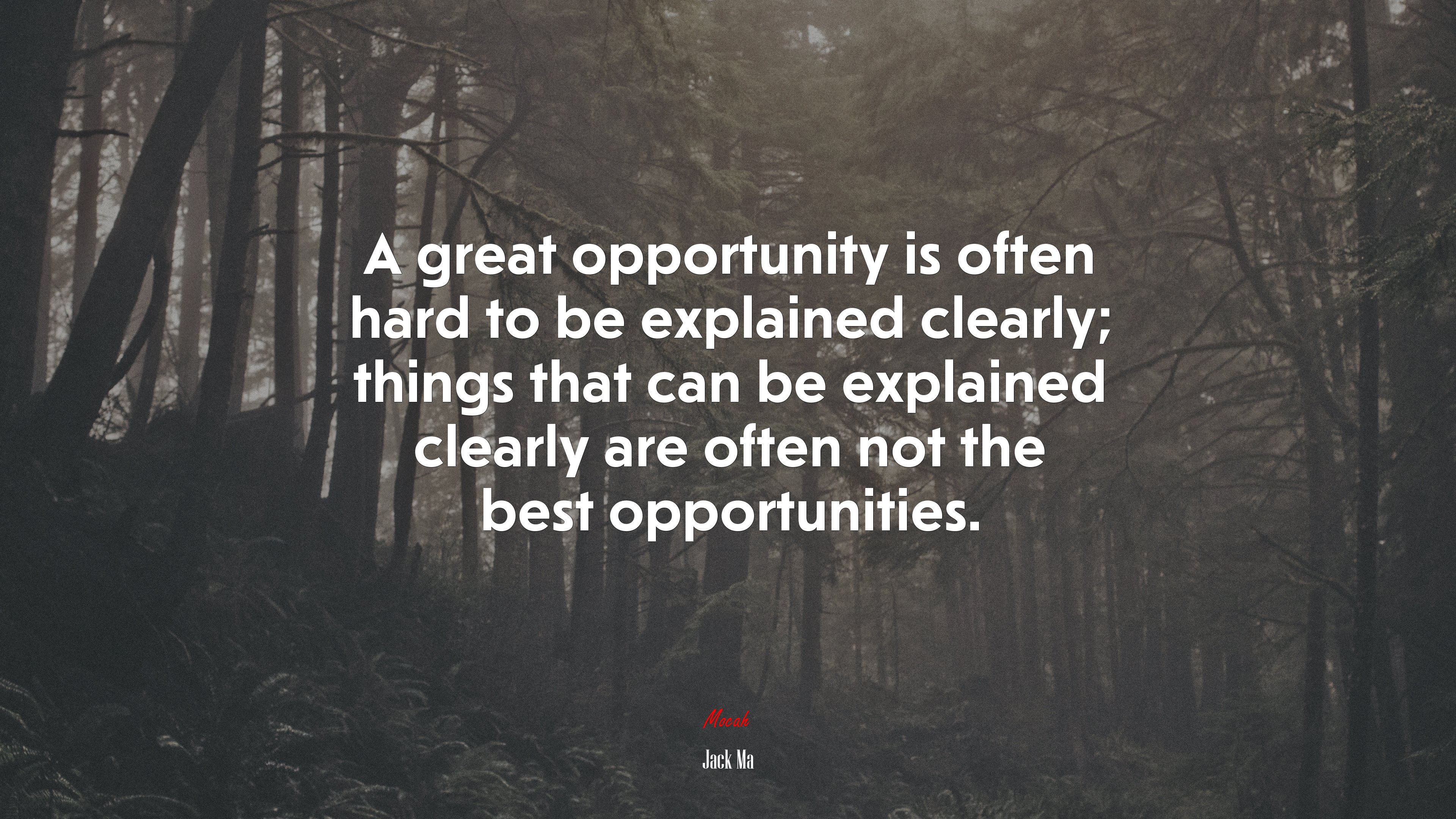 A great opportunity is often hard to be explained clearly; things that can be explained clearly are often not the best opportunities. | Jack Ma quote HD Wallpaper