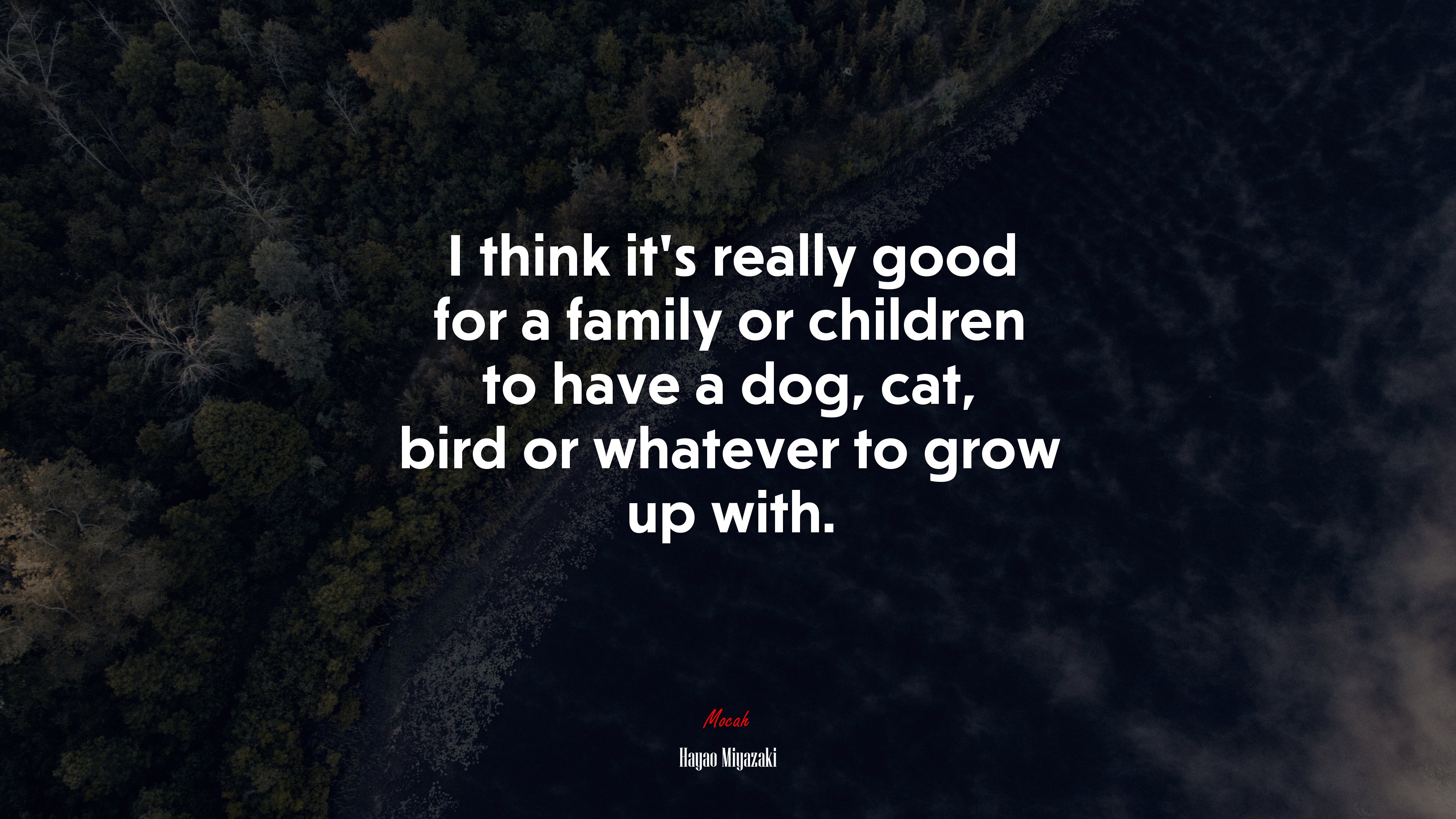 I think it’s really good for a family or children to have a dog, cat, bird or whatever to grow up with. | Hayao Miyazaki quote HD Wallpaper