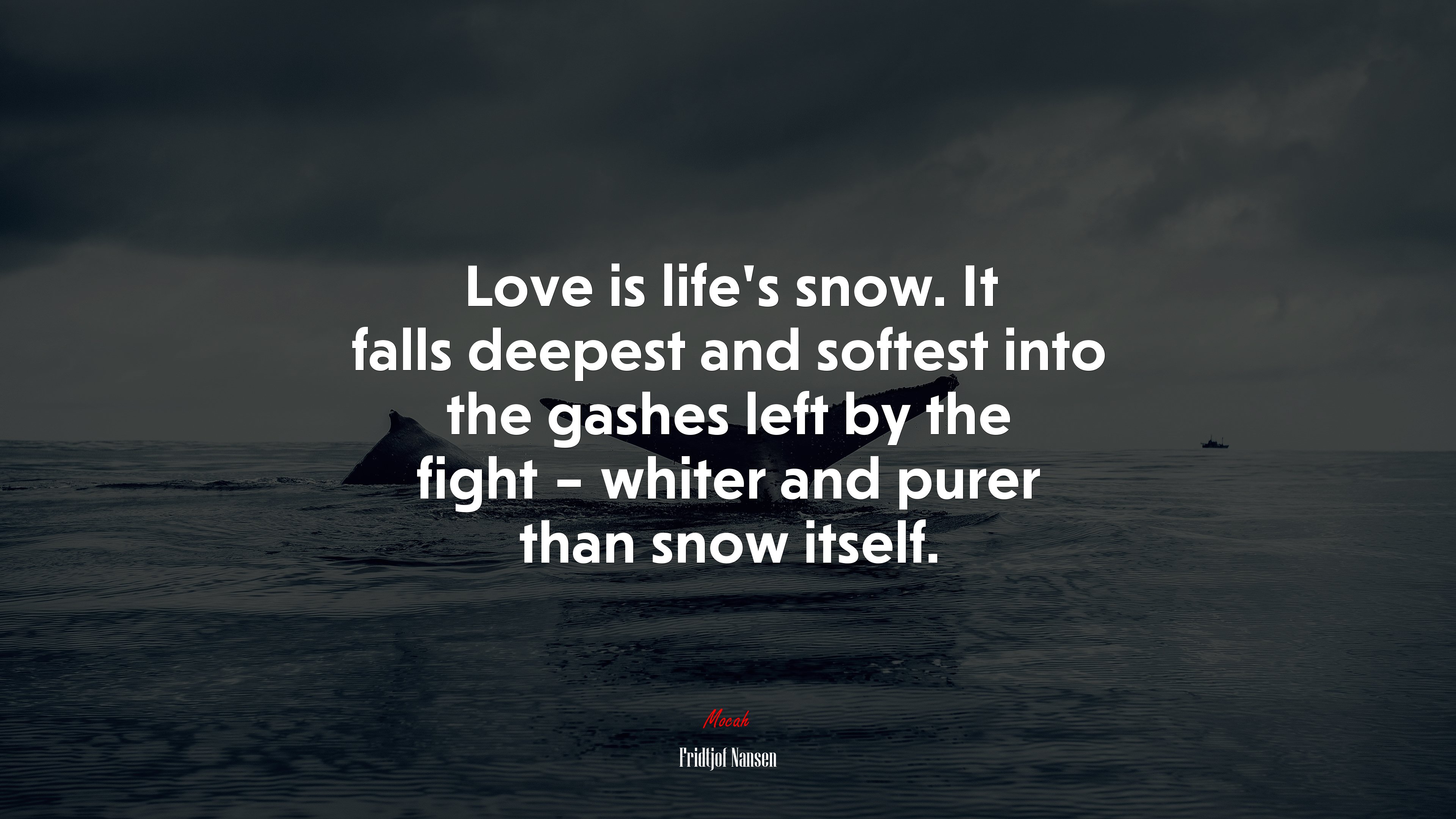 Love is life’s snow. It falls deepest and softest into the gashes left by the fight – whiter and purer than snow itself. | Fridtjof Nansen quote HD Wallpaper