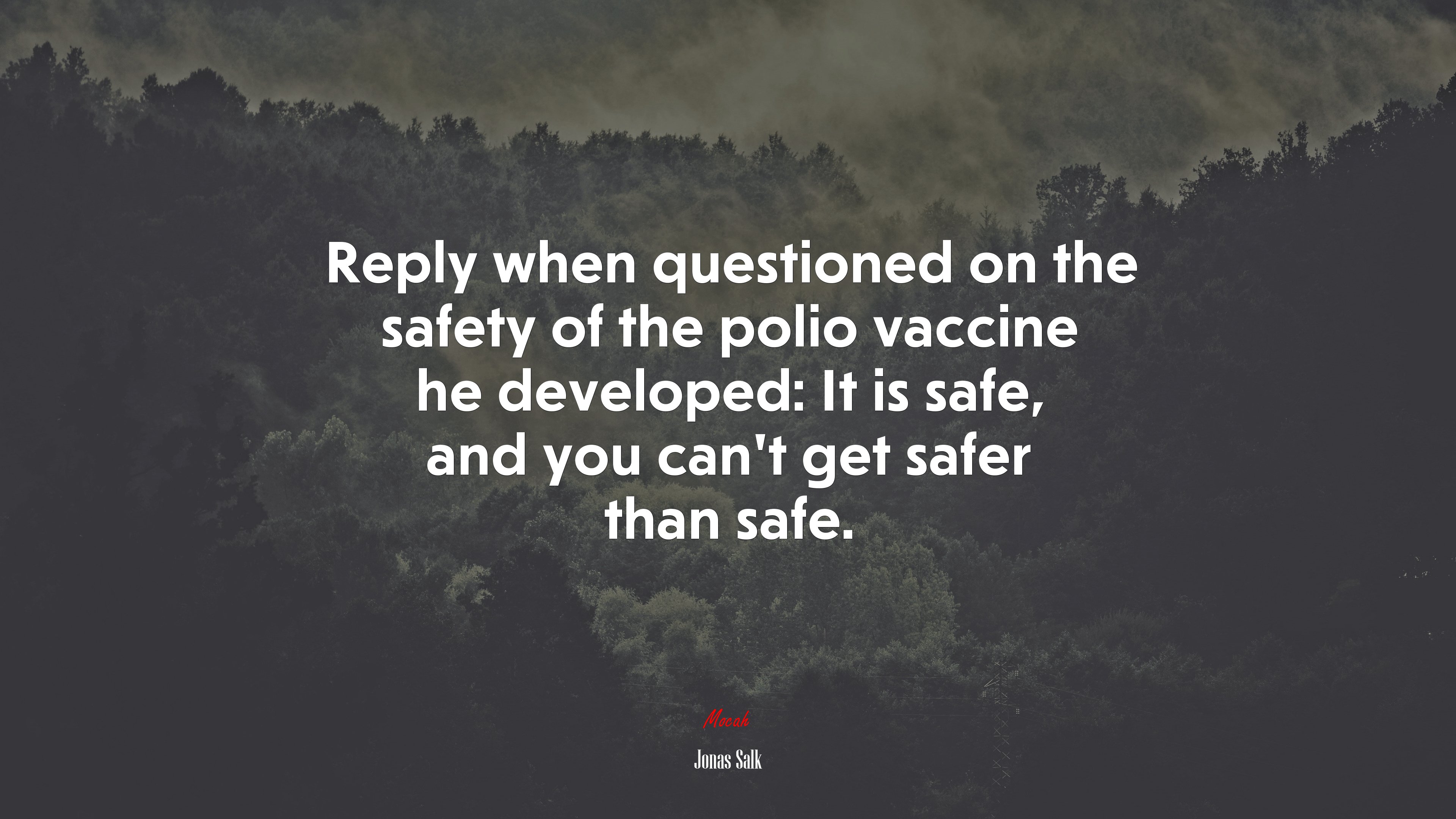 Reply when questioned on the safety of the polio vaccine he developed: It is safe, and you can’t get safer than safe. | Jonas Salk quote HD Wallpaper