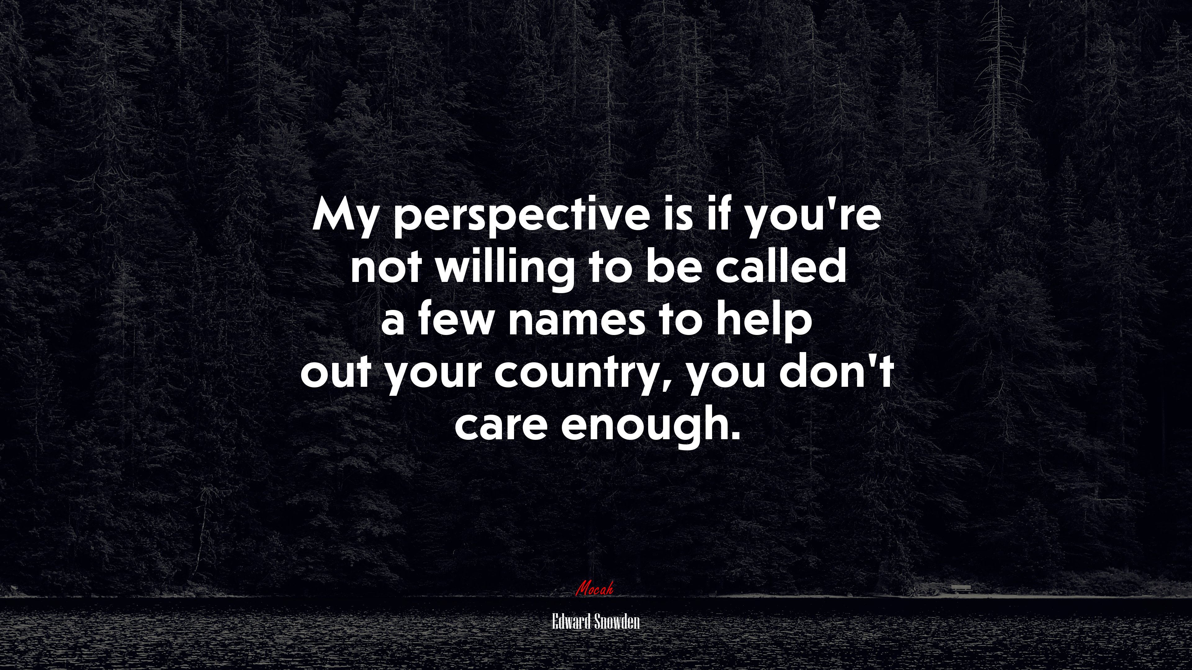 My perspective is if you’re not willing to be called a few names to help out your country, you don’t care enough. | Edward Snowden quote HD Wallpaper