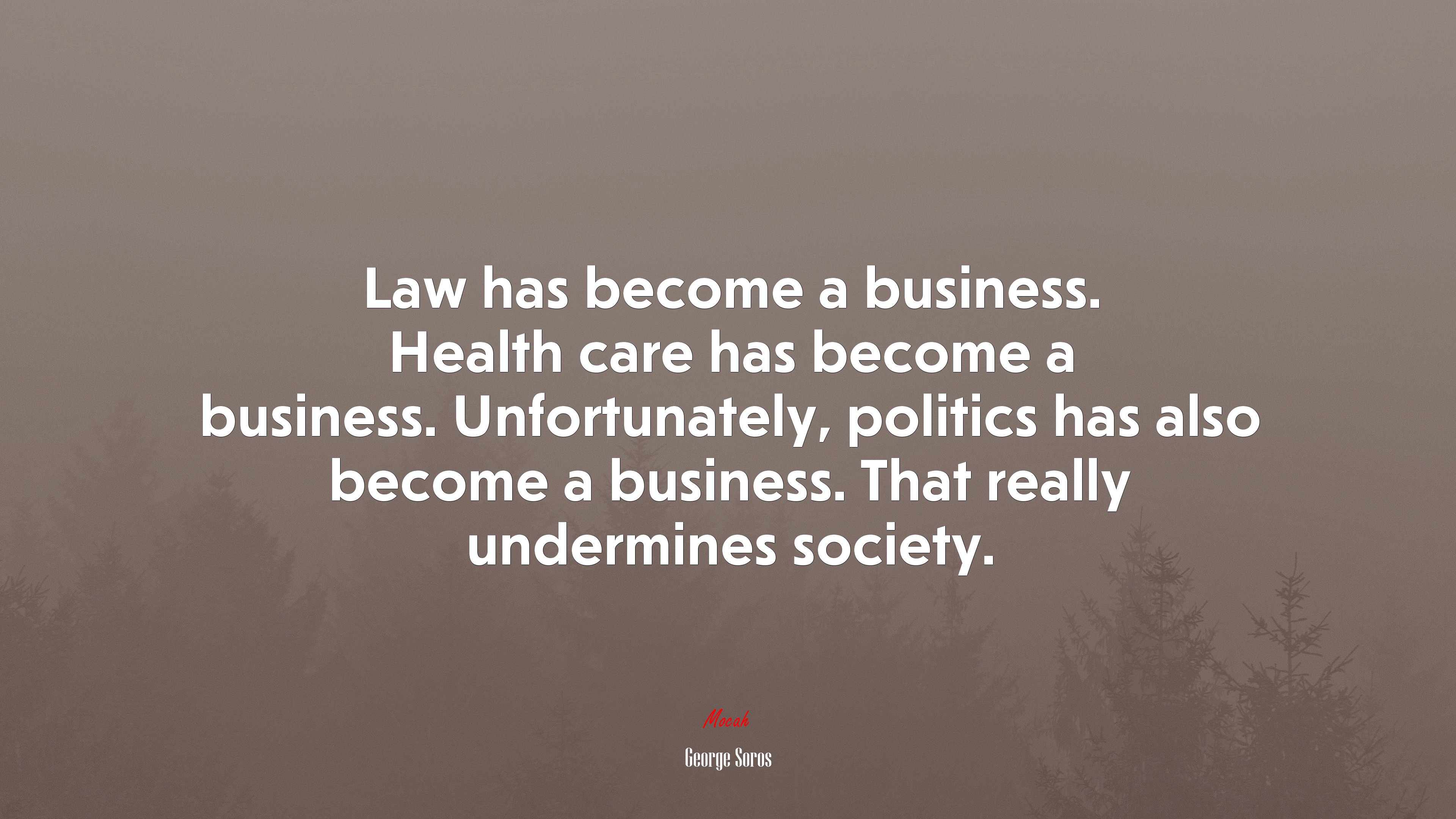 Law has become a business. Health care has become a business. Unfortunately, politics has also become a business. That really undermines society. | George Soros quote HD Wallpaper