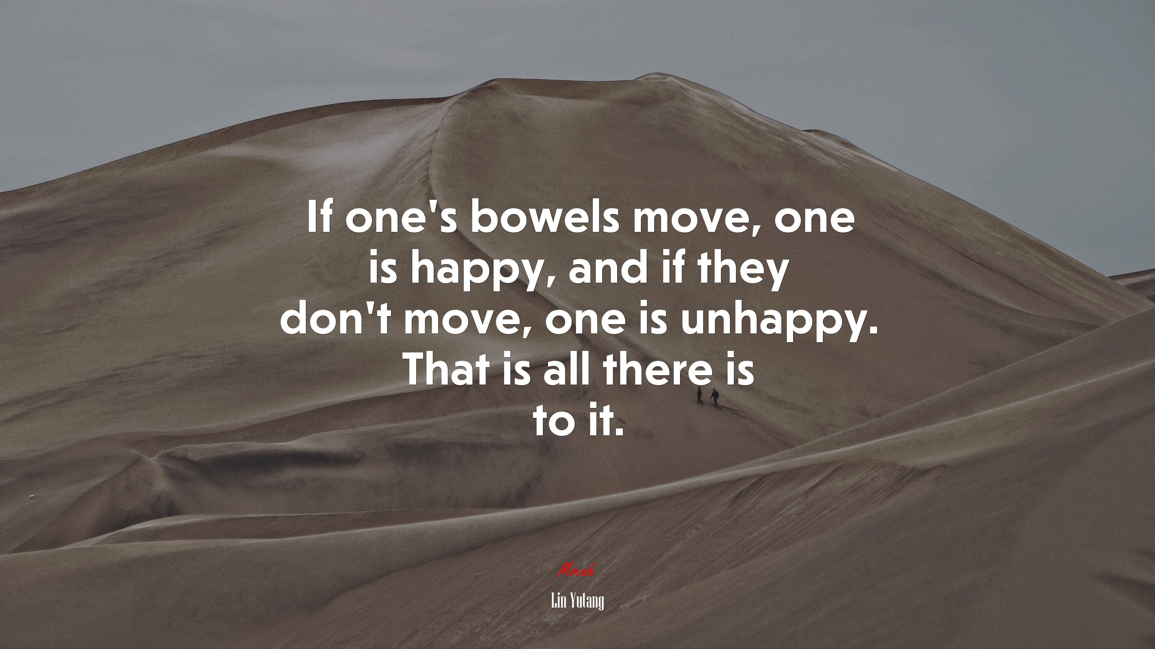 If one’s bowels move, one is happy, and if they don’t move, one is unhappy. That is all there is to it. | Lin Yutang quote HD Wallpaper