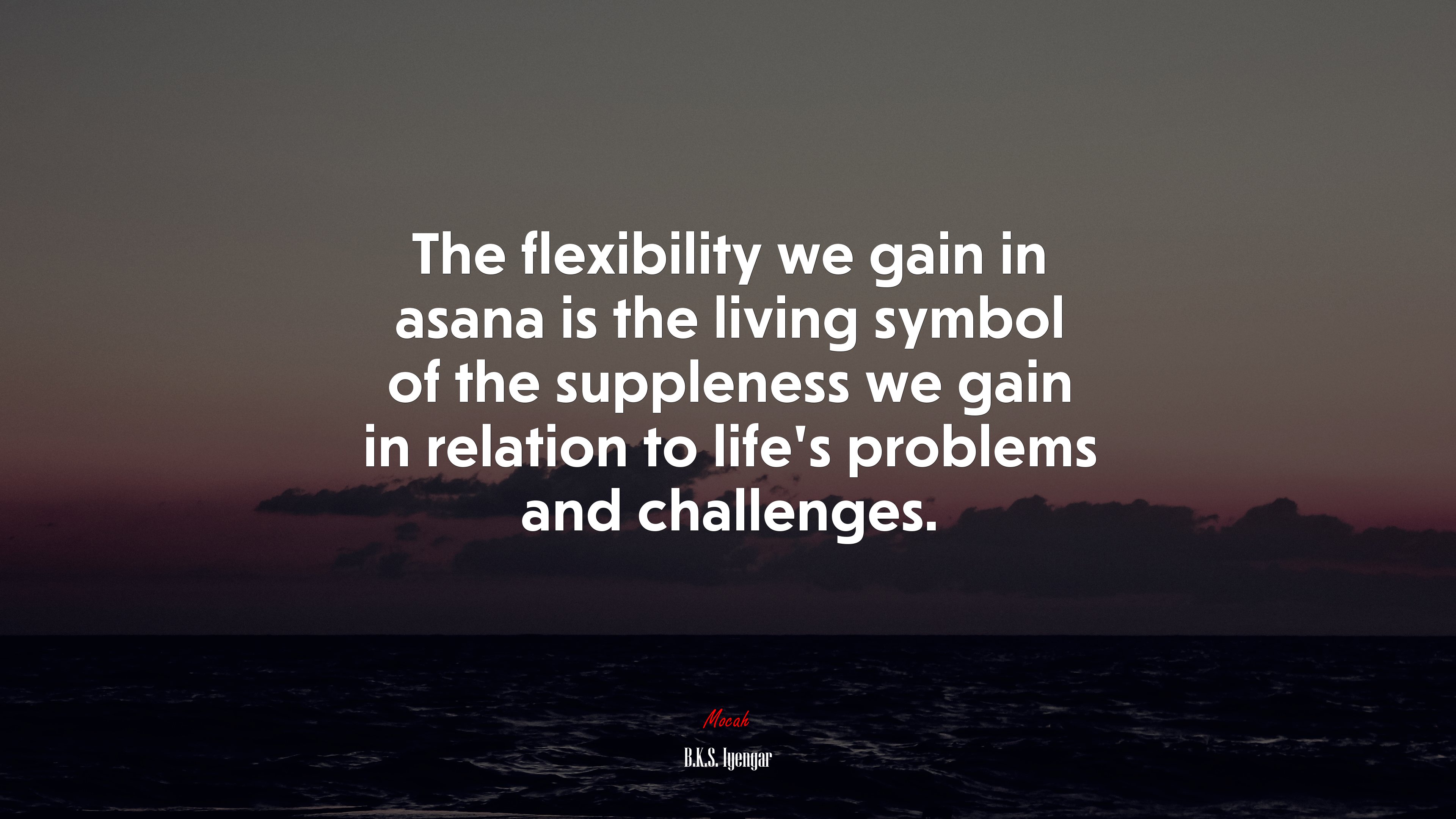 The flexibility we gain in asana is the living symbol of the suppleness we gain in relation to life’s problems and challenges. | B.K.S. Iyengar quote HD Wallpaper