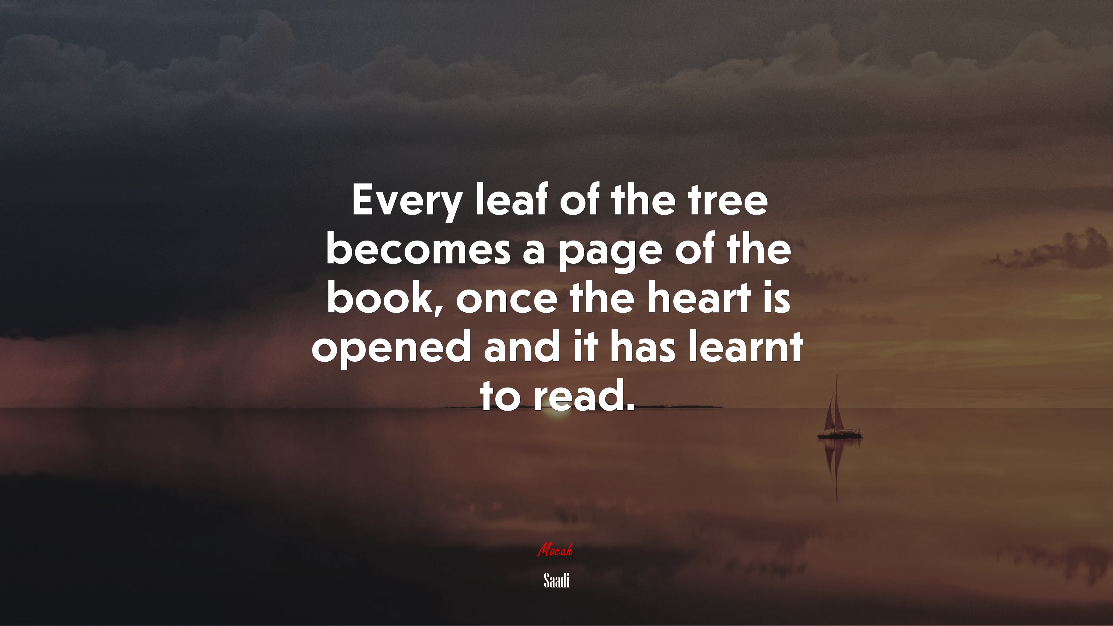 Every leaf of the tree becomes a page of the book, once the heart is opened and it has learnt to read. | Saadi quote HD Wallpaper