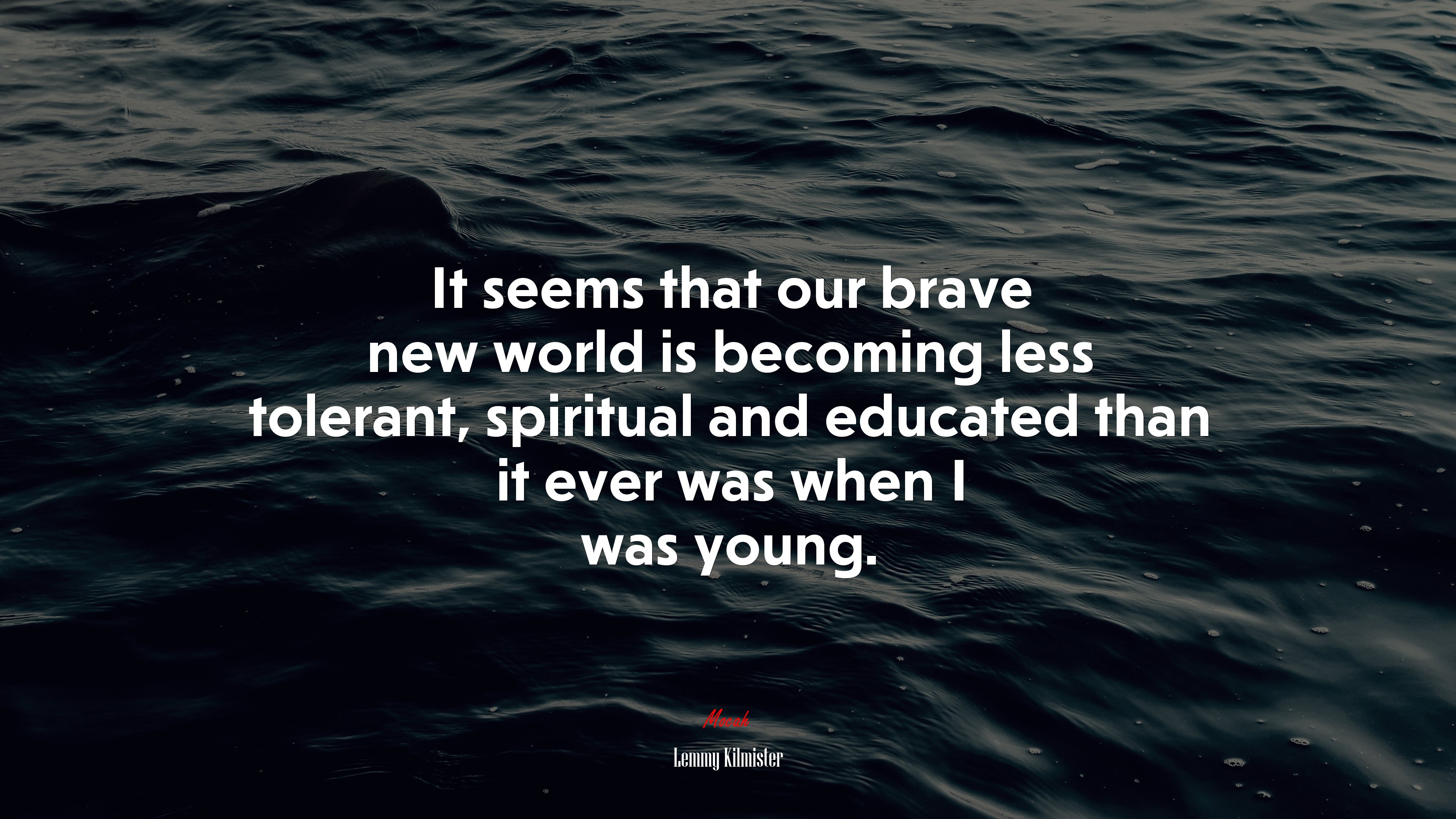 It seems that our brave new world is becoming less tolerant, spiritual and educated than it ever was when I was young. | Lemmy Kilmister quote HD Wallpaper