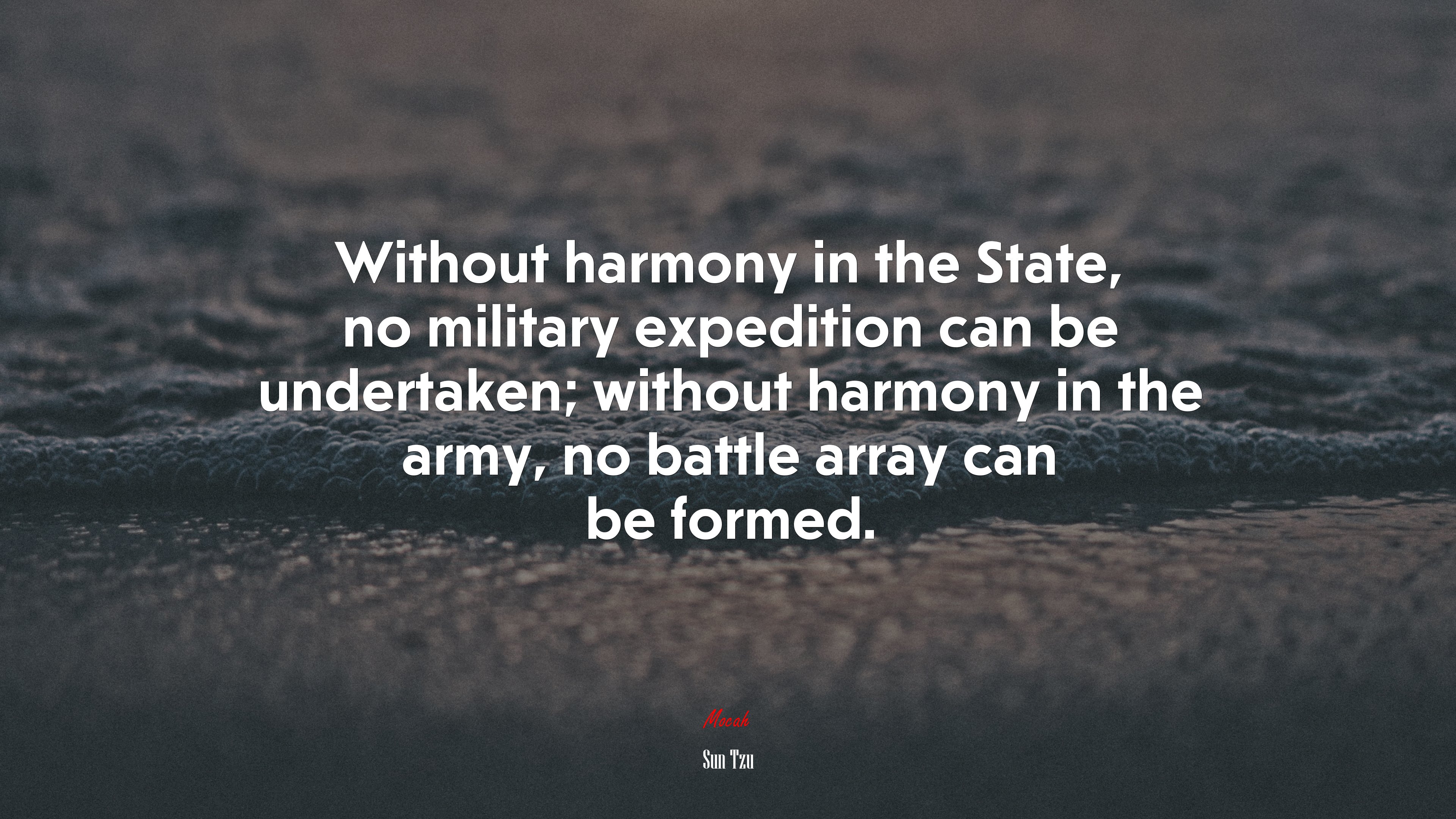 Without harmony in the State, no military expedition can be undertaken; without harmony in the army, no battle array can be formed. | Sun Tzu quote HD Wallpaper