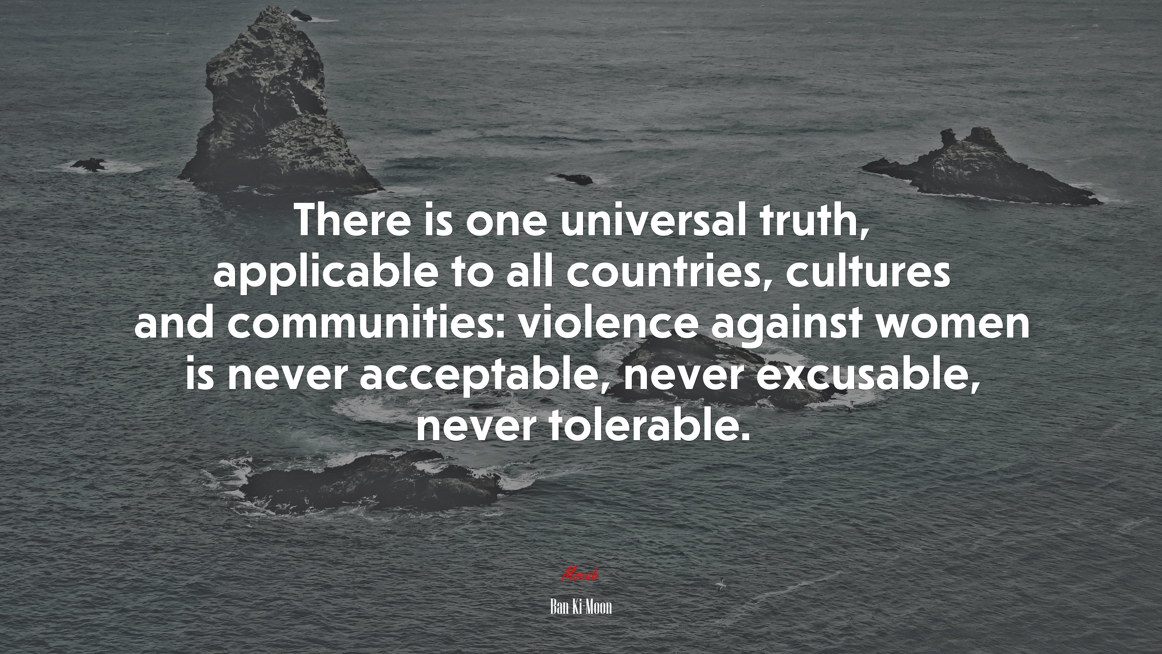 There is one universal truth, applicable to all countries, cultures and communities: violence against women is never acceptable, never excusable, never tolerable. | Ban Ki-Moon quote HD Wallpaper