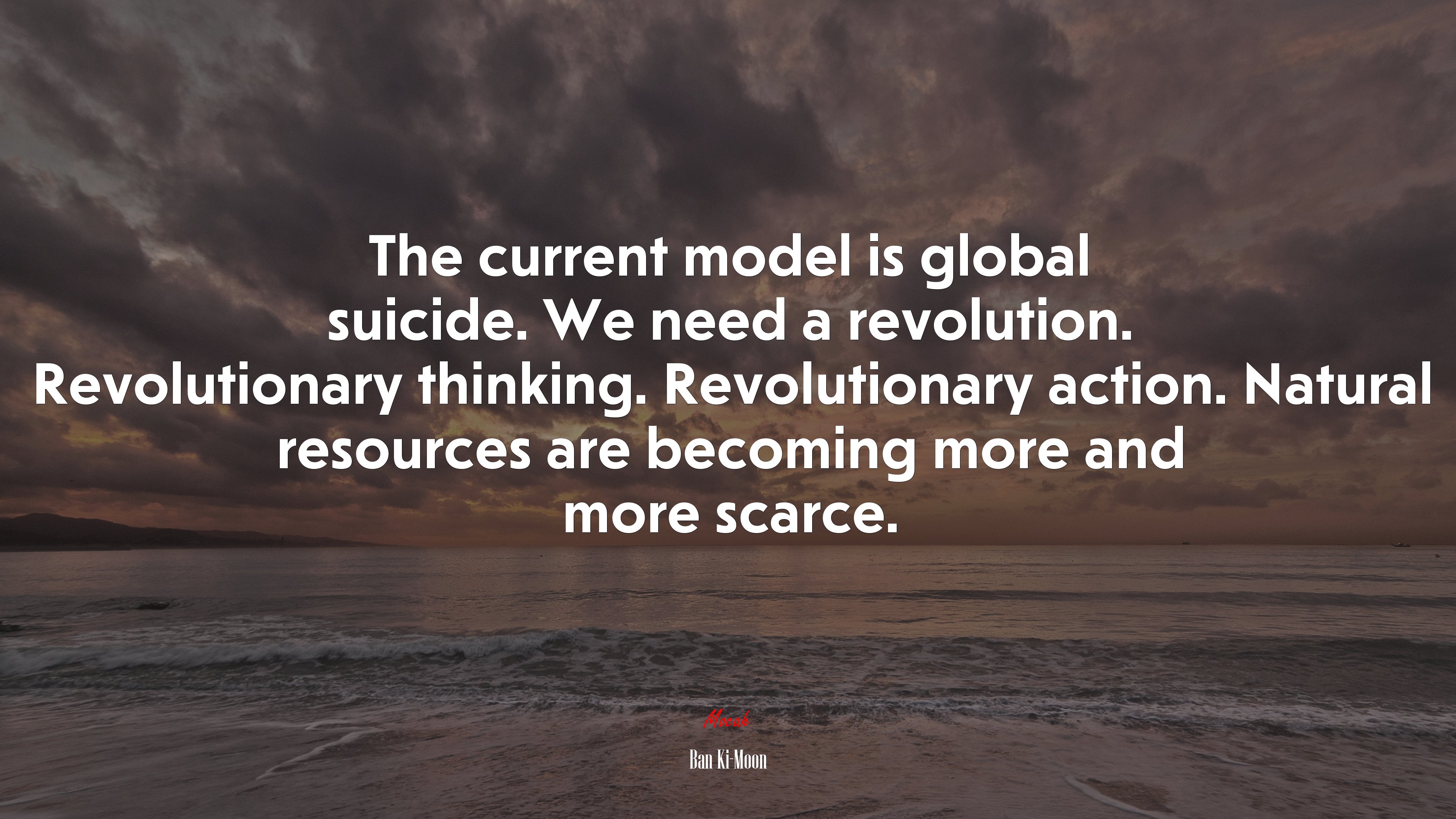 The current model is global suicide. We need a revolution. Revolutionary thinking. Revolutionary action. Natural resources are becoming more and more scarce. | Ban Ki-Moon quote HD Wallpaper