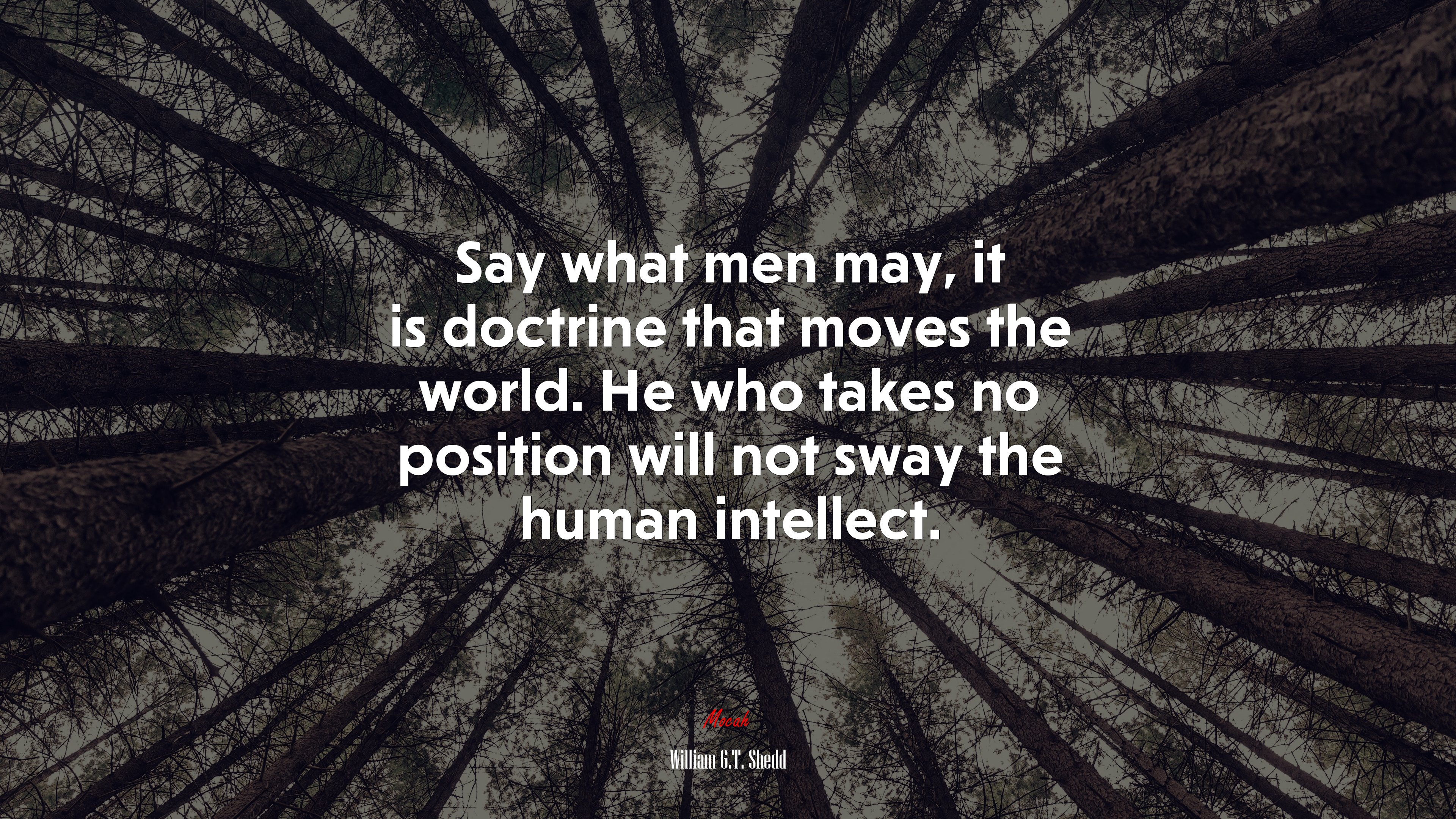 Say what men may, it is doctrine that moves the world. He who takes no position will not sway the human intellect. | William G.T. Shedd quote HD Wallpaper