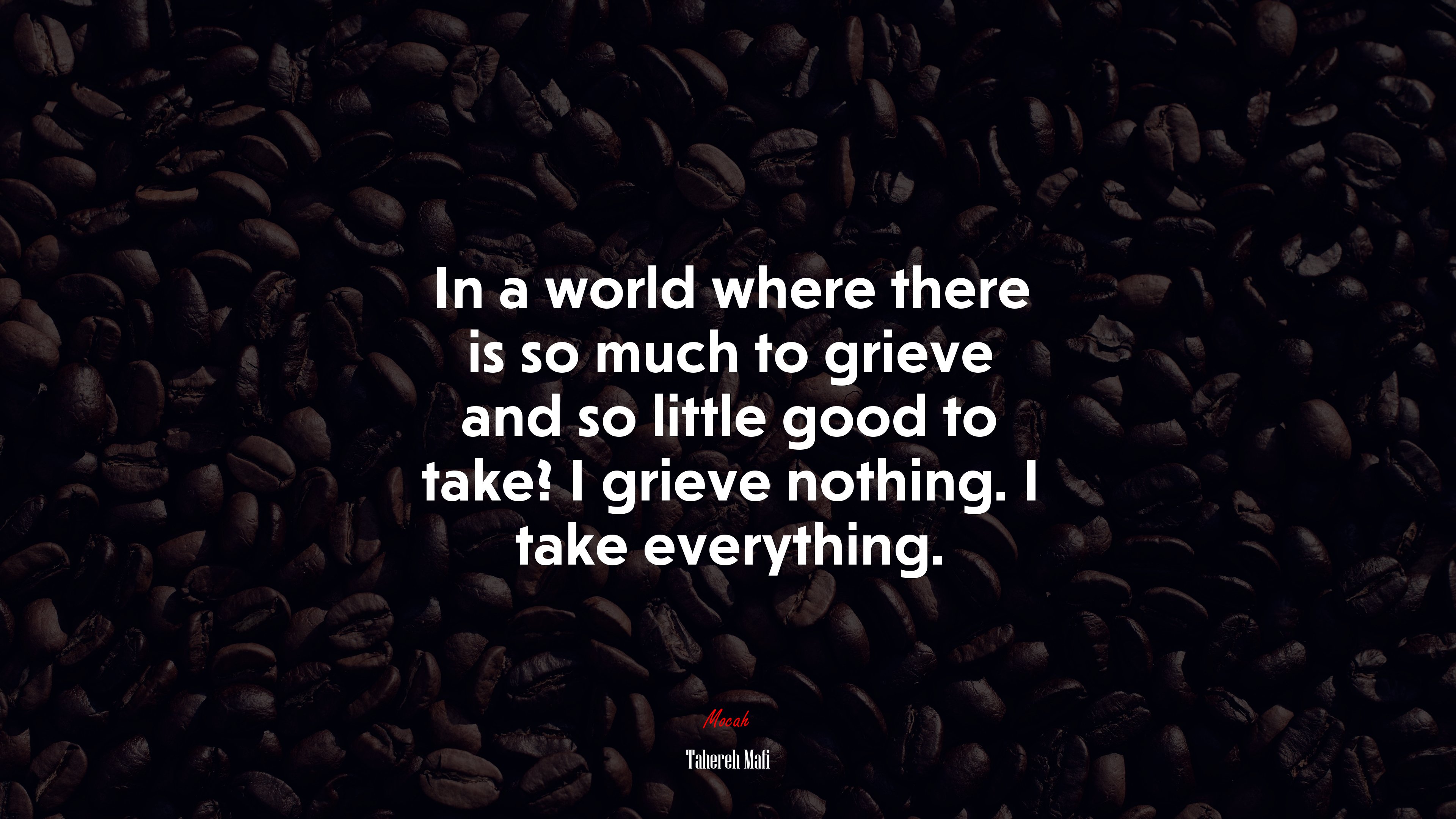 In a world where there is so much to grieve and so little good to take? I grieve nothing. I take everything. | Tahereh Mafi quote HD Wallpaper