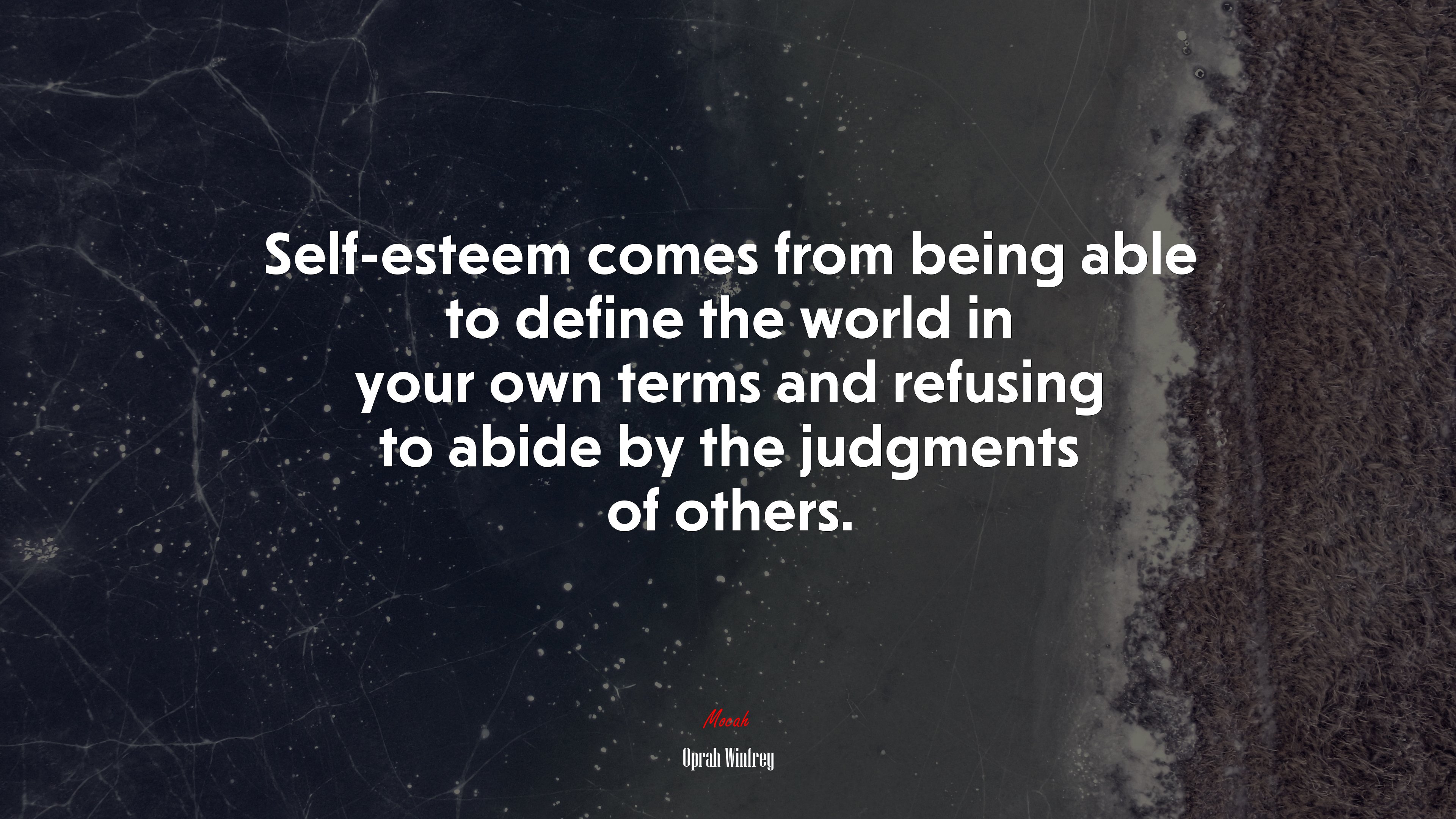 Self-esteem comes from being able to define the world in your own terms and refusing to abide by the judgments of others. | Oprah Winfrey quote HD Wallpaper
