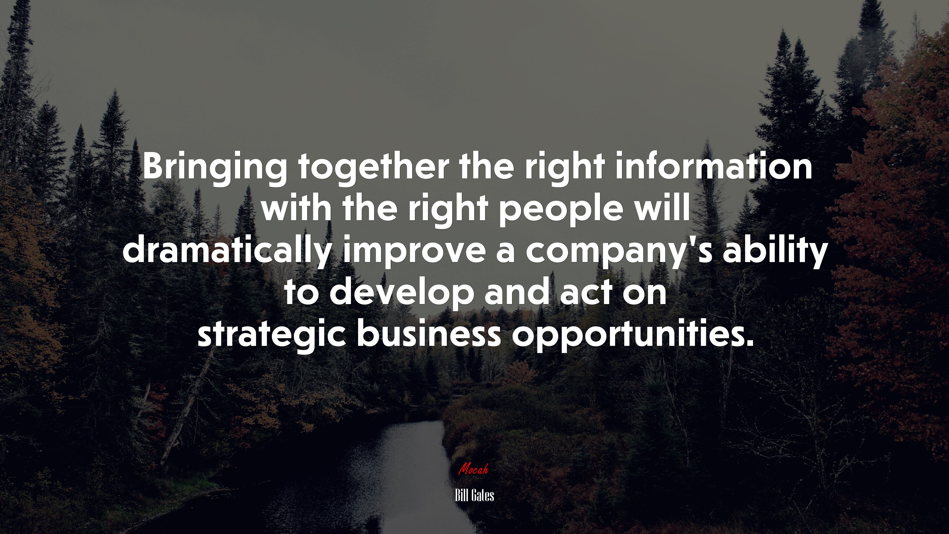 Bringing together the right information with the right people will dramatically improve a company’s ability to develop and act on strategic business opportunities. | Bill Gates quote HD Wallpaper
