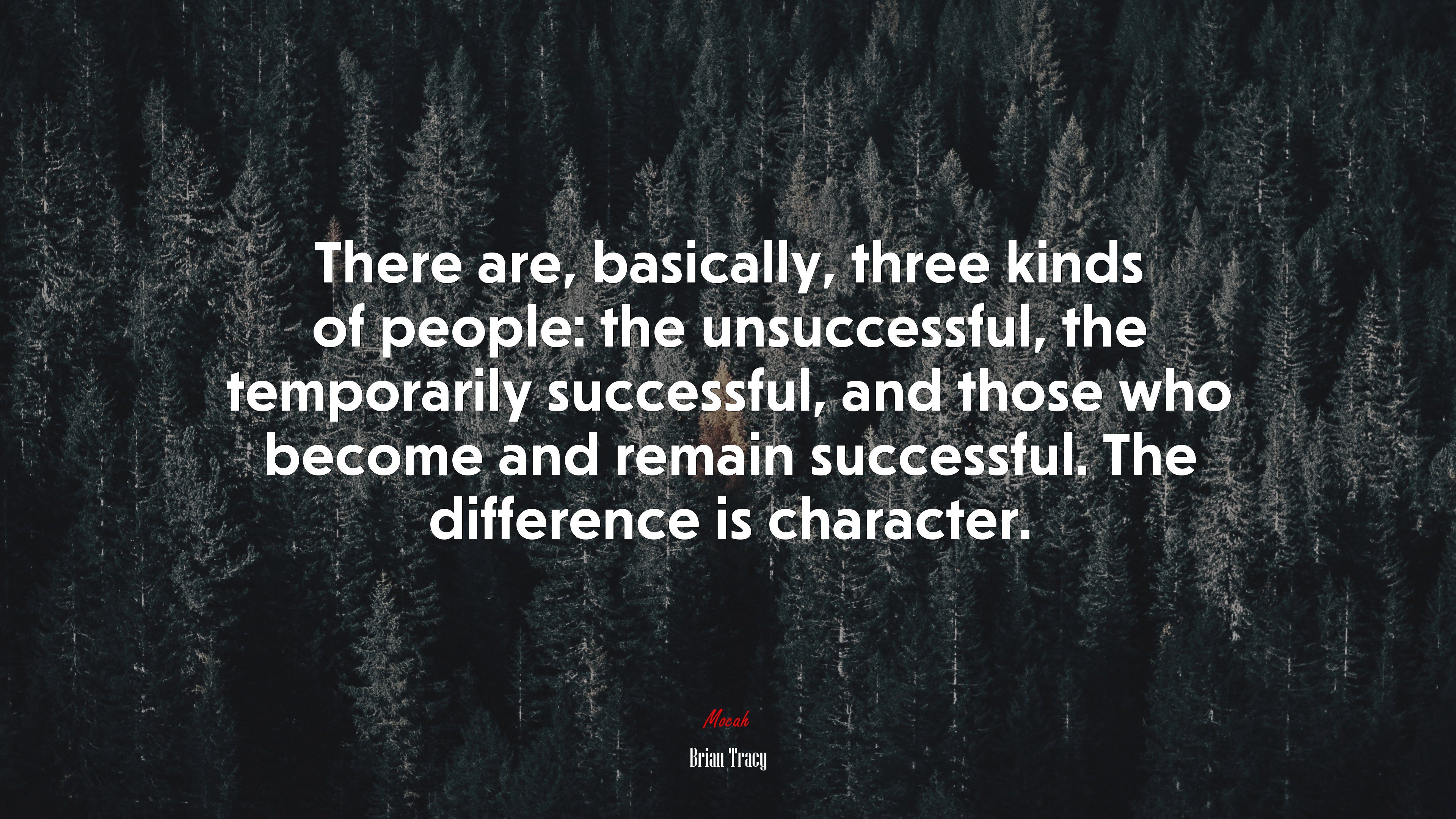 There are, basically, three kinds of people: the unsuccessful, the temporarily successful, and those who become and remain successful. The difference is character. | Brian Tracy quote HD Wallpaper