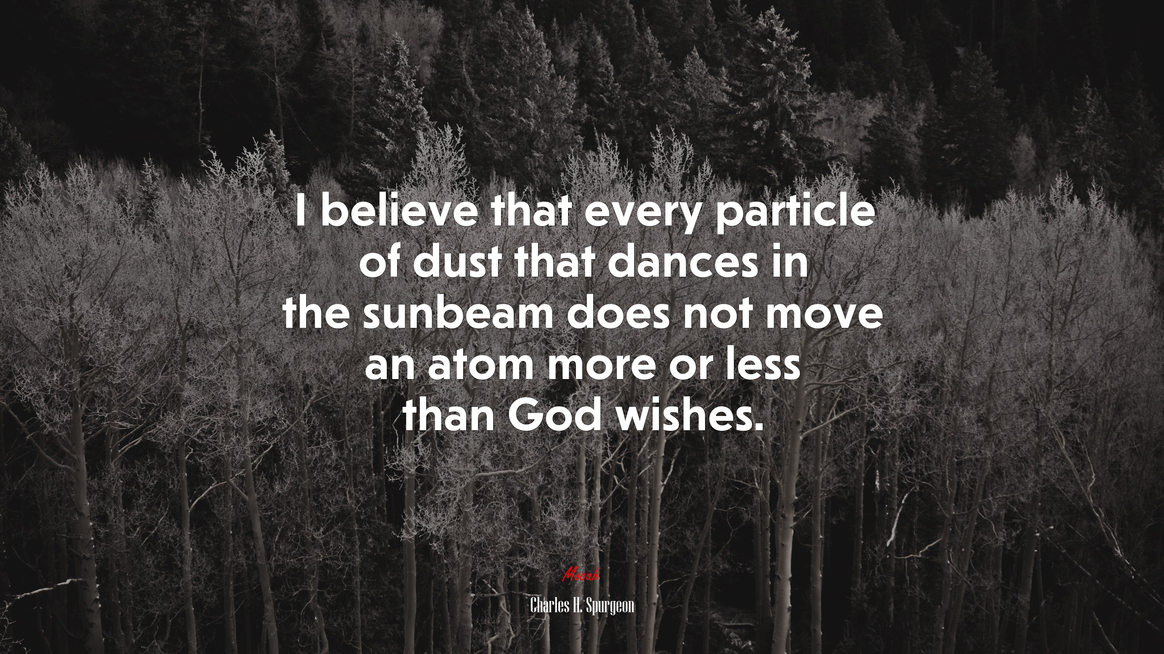 I believe that every particle of dust that dances in the sunbeam does not move an atom more or less than God wishes. | Charles H. Spurgeon quote HD Wallpaper