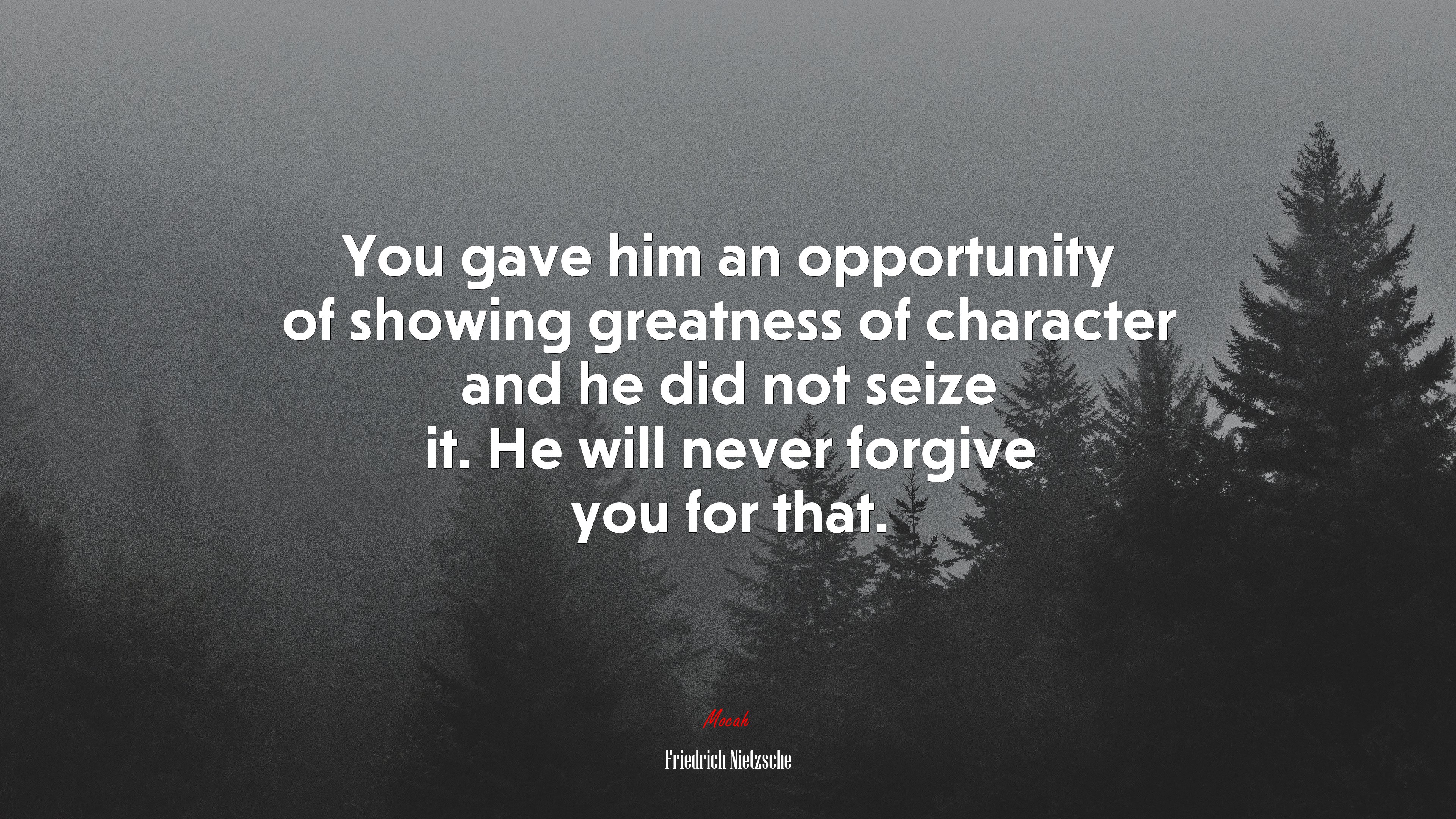 You gave him an opportunity of showing greatness of character and he did not seize it. He will never forgive you for that. | Friedrich Nietzsche quote HD Wallpaper
