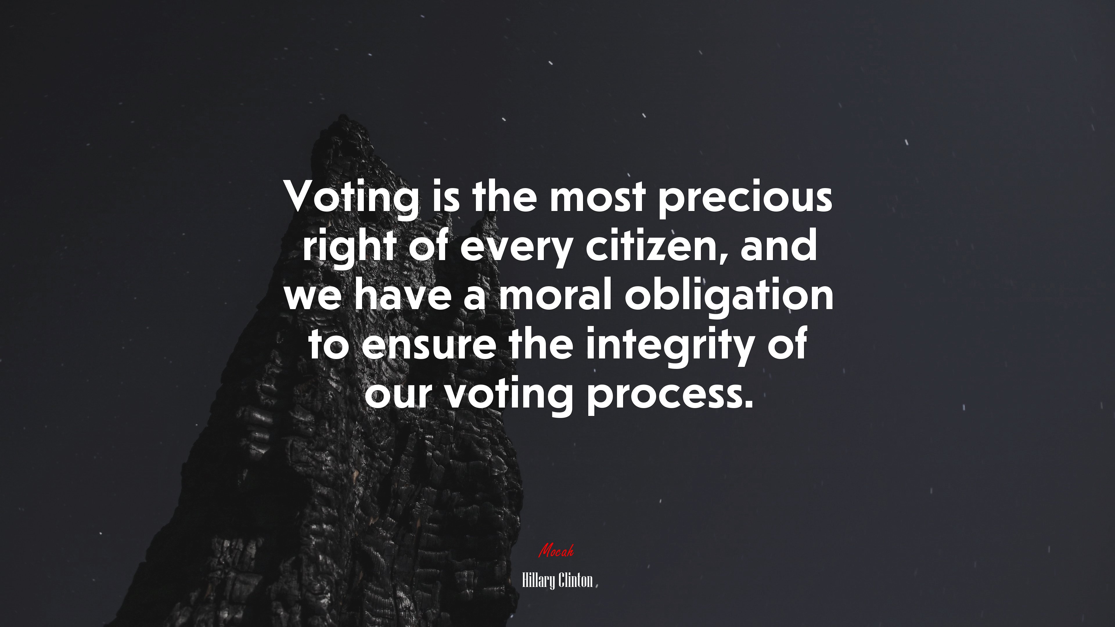 Voting is the most precious right of every citizen, and we have a moral obligation to ensure the integrity of our voting process. | Hillary Clinton quote HD Wallpaper
