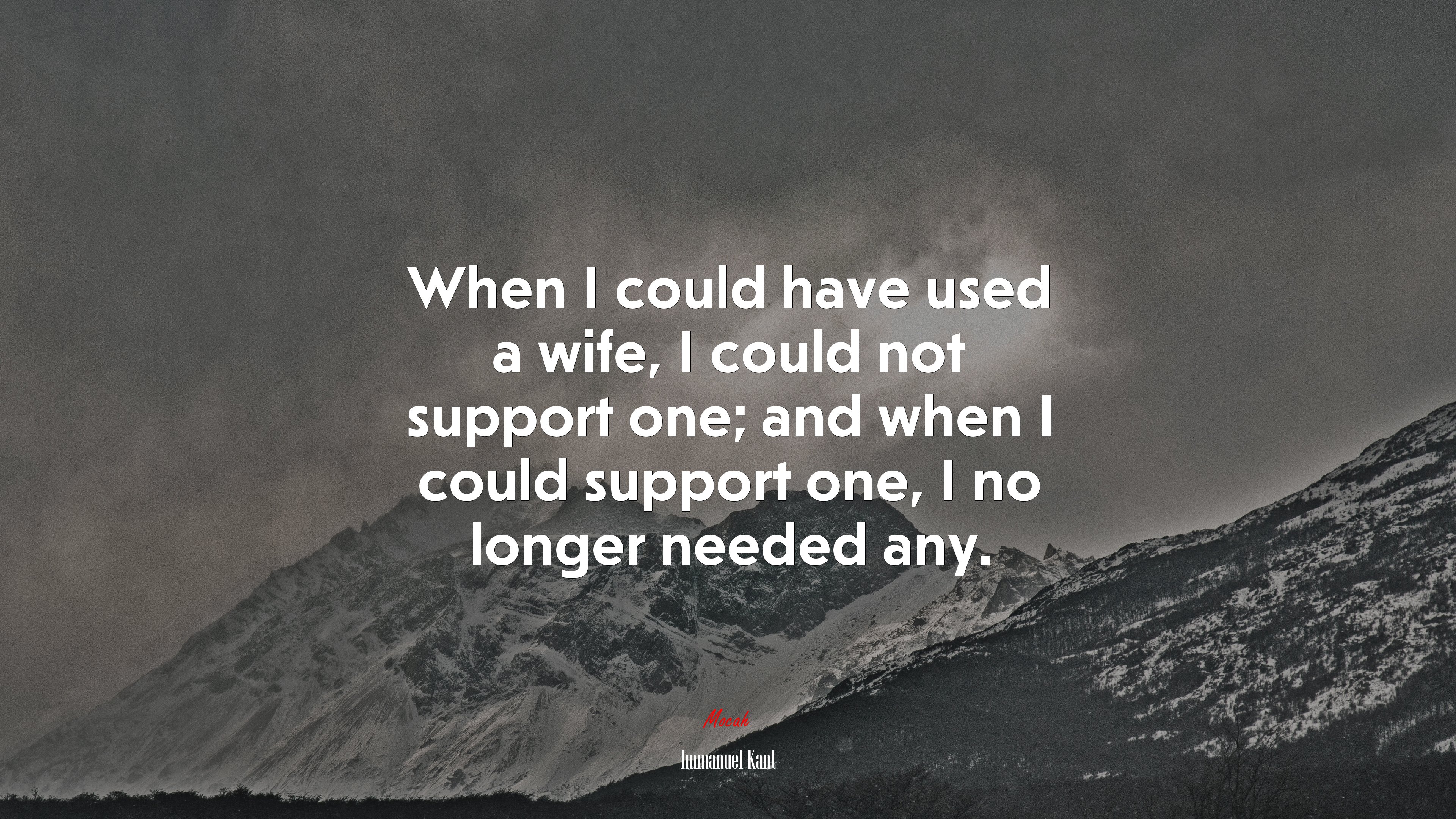When I could have used a wife, I could not support one; and when I could support one, I no longer needed any. | Immanuel Kant quote HD Wallpaper