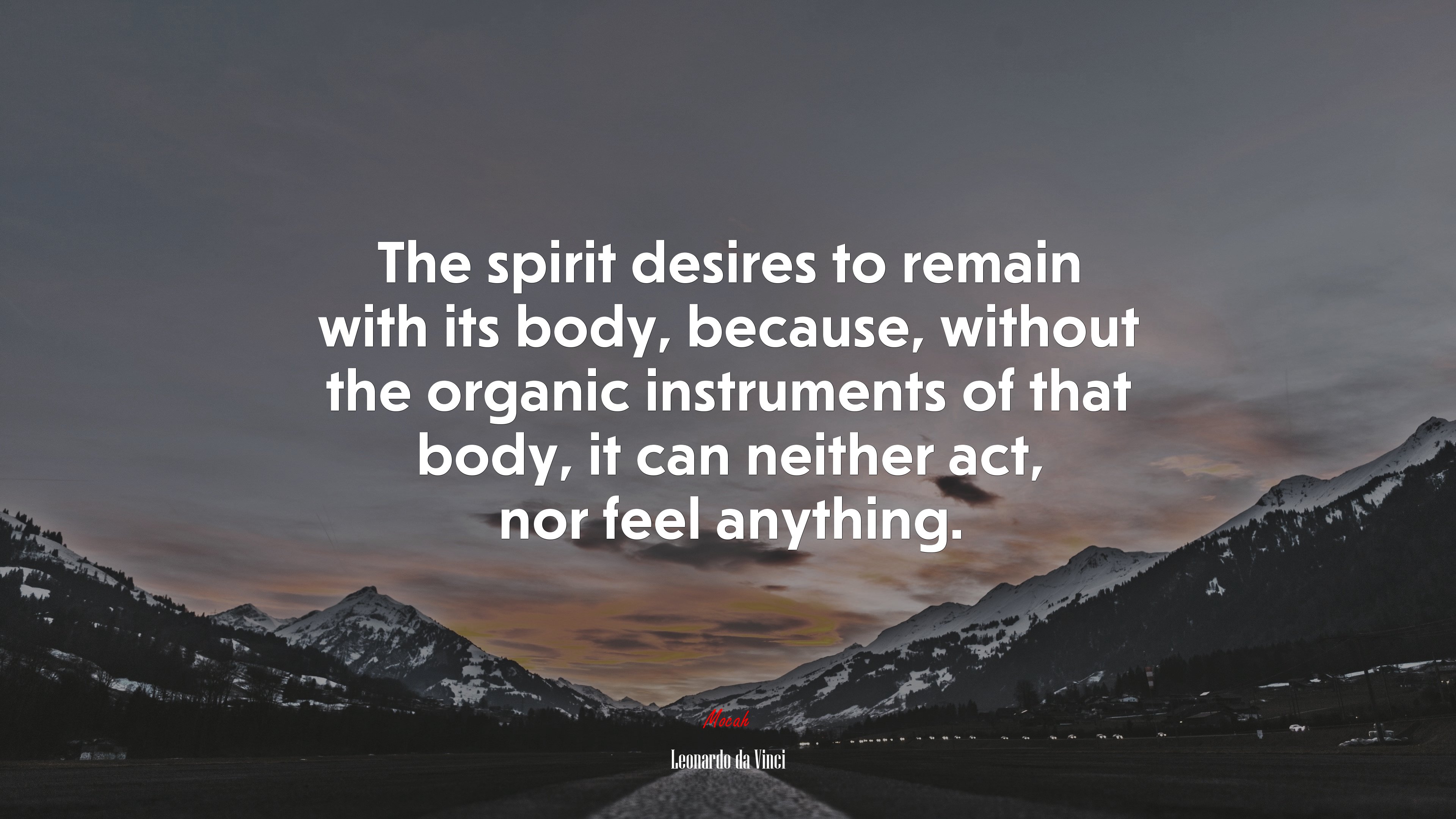 The spirit desires to remain with its body, because, without the organic instruments of that body, it can neither act, nor feel anything. | Leonardo da Vinci quote HD Wallpaper