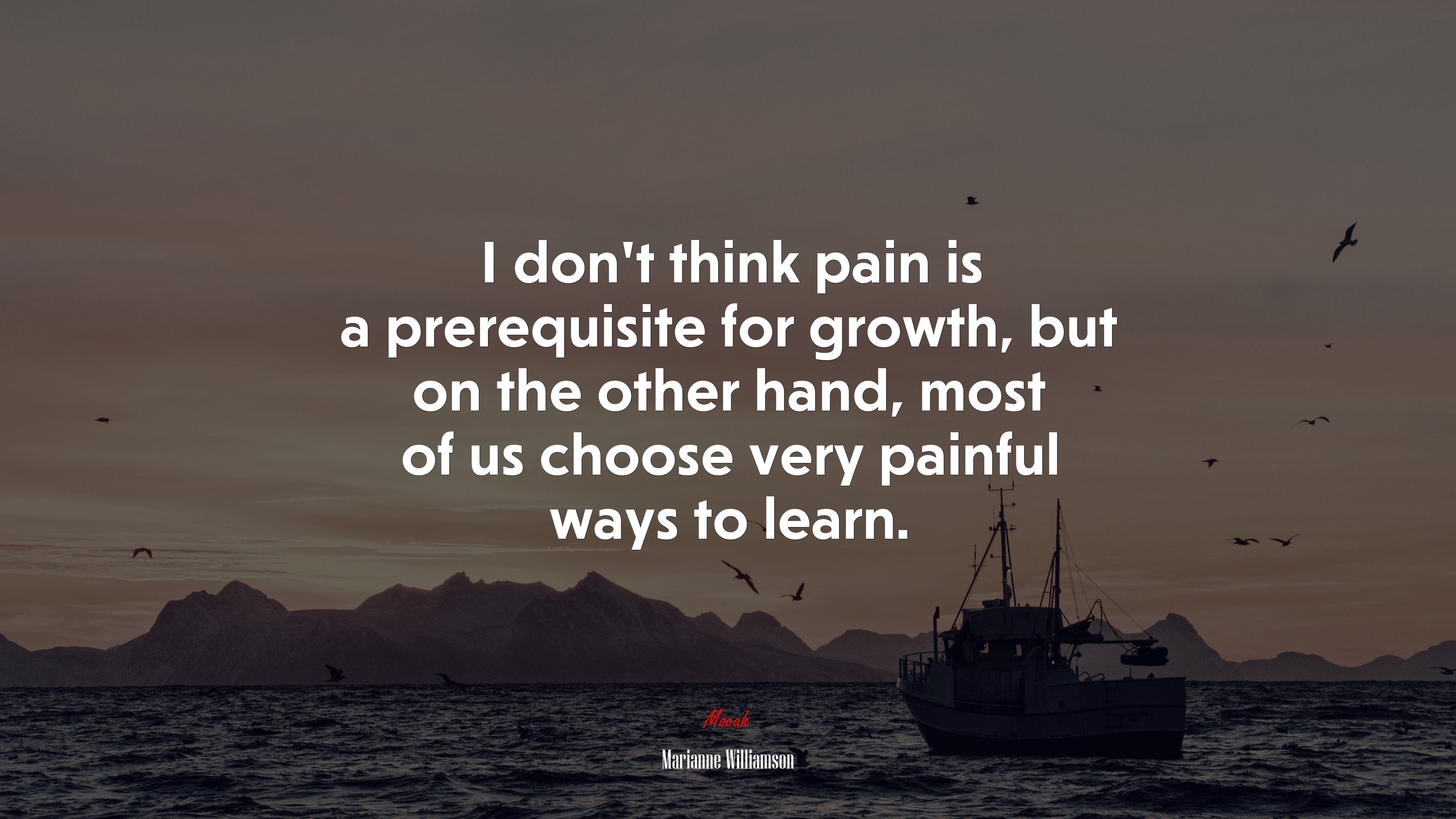 I don’t think pain is a prerequisite for growth, but on the other hand, most of us choose very painful ways to learn. | Marianne Williamson quote HD Wallpaper