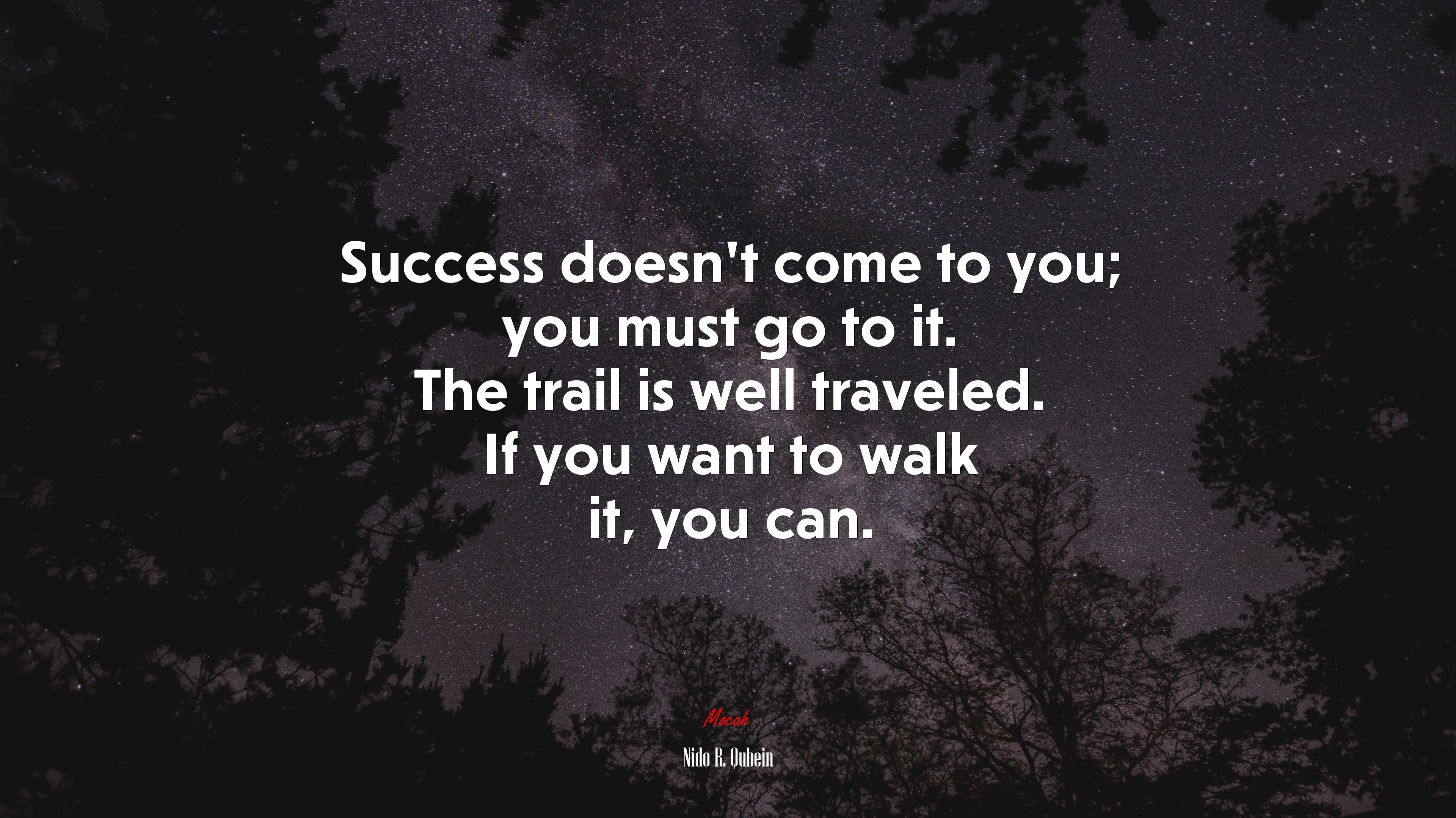 Success doesn’t come to you; you must go to it. The trail is well traveled. If you want to walk it, you can. | Nido R. Qubein quote HD Wallpaper